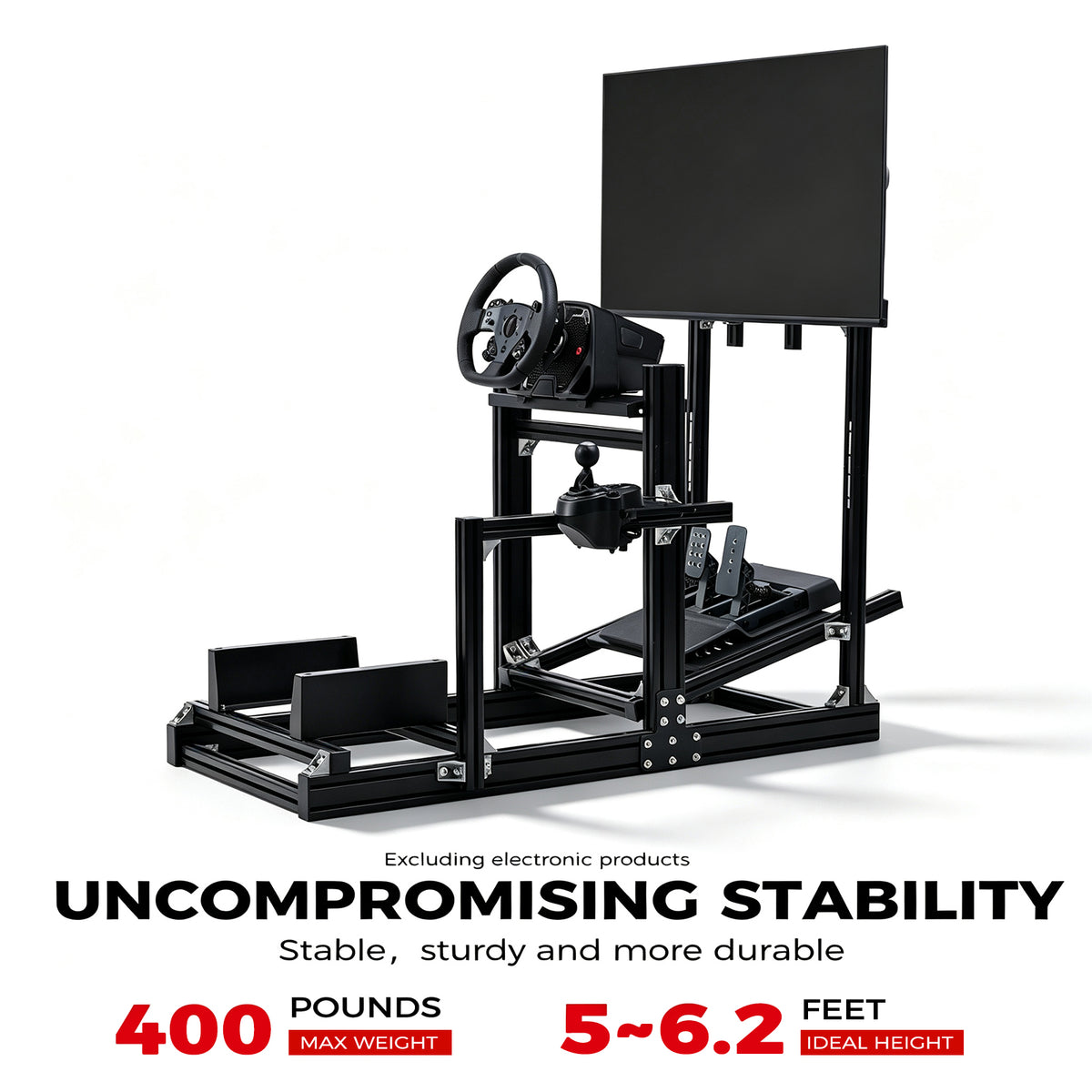 Minneer 4080 Aluminum Profile Racing Simulator Cockpit with Monitor Mount, Unlimited Adjustment, Fit for Thrustmaster, Fanatec, Moza, Logitech G29 GPro, Not Include Steering Wheel,Pedals,Handbrake
