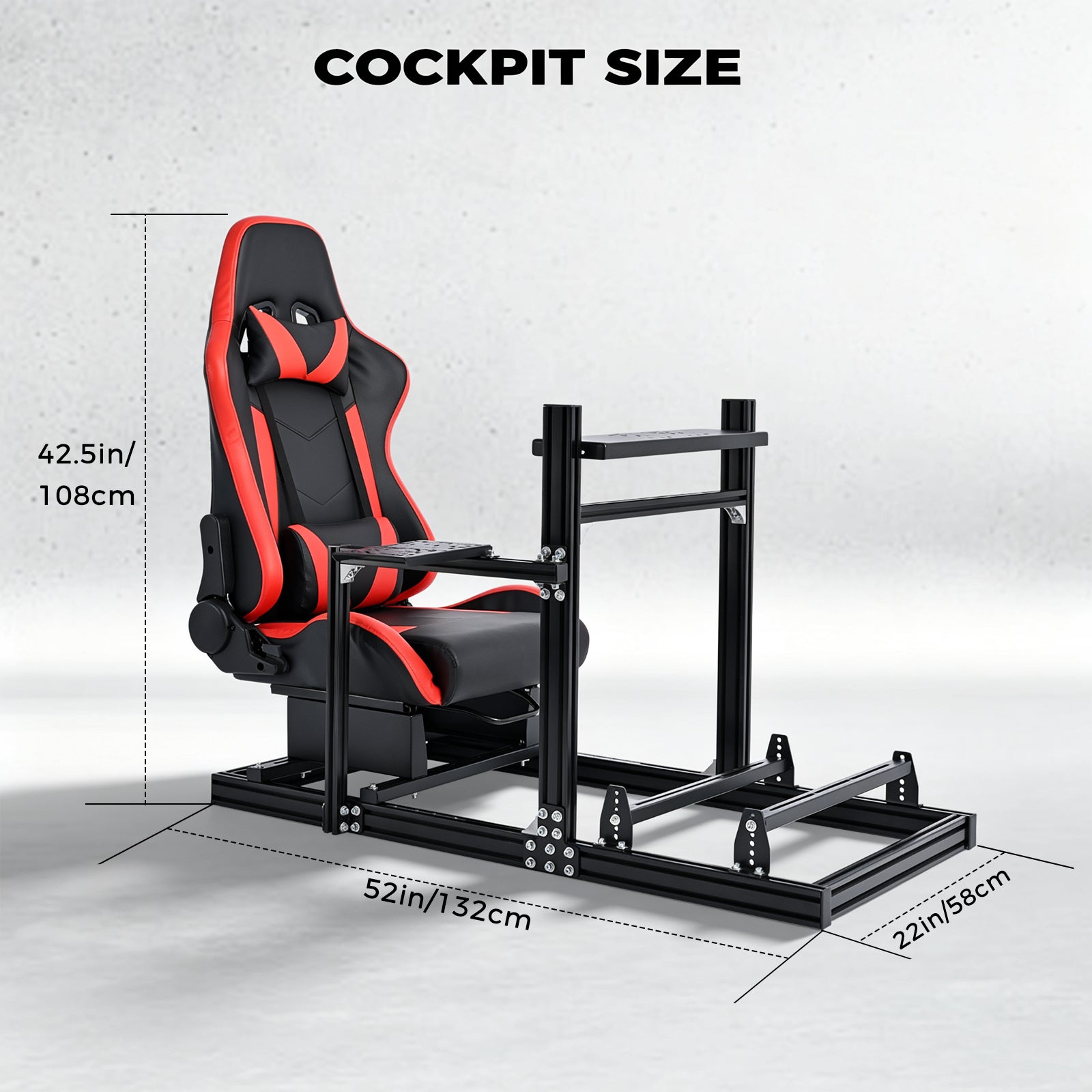 Minner Aluminum 3060 Profile Racing Simulator Cockpit with Red Seat , Unlimited Adjustment, Fit for Thrustmaster, Fanatec, Moza, Logitech G29 GPro, Sim Frame 3040,Not Include Steering,Wheel,Pedals,Handbrake