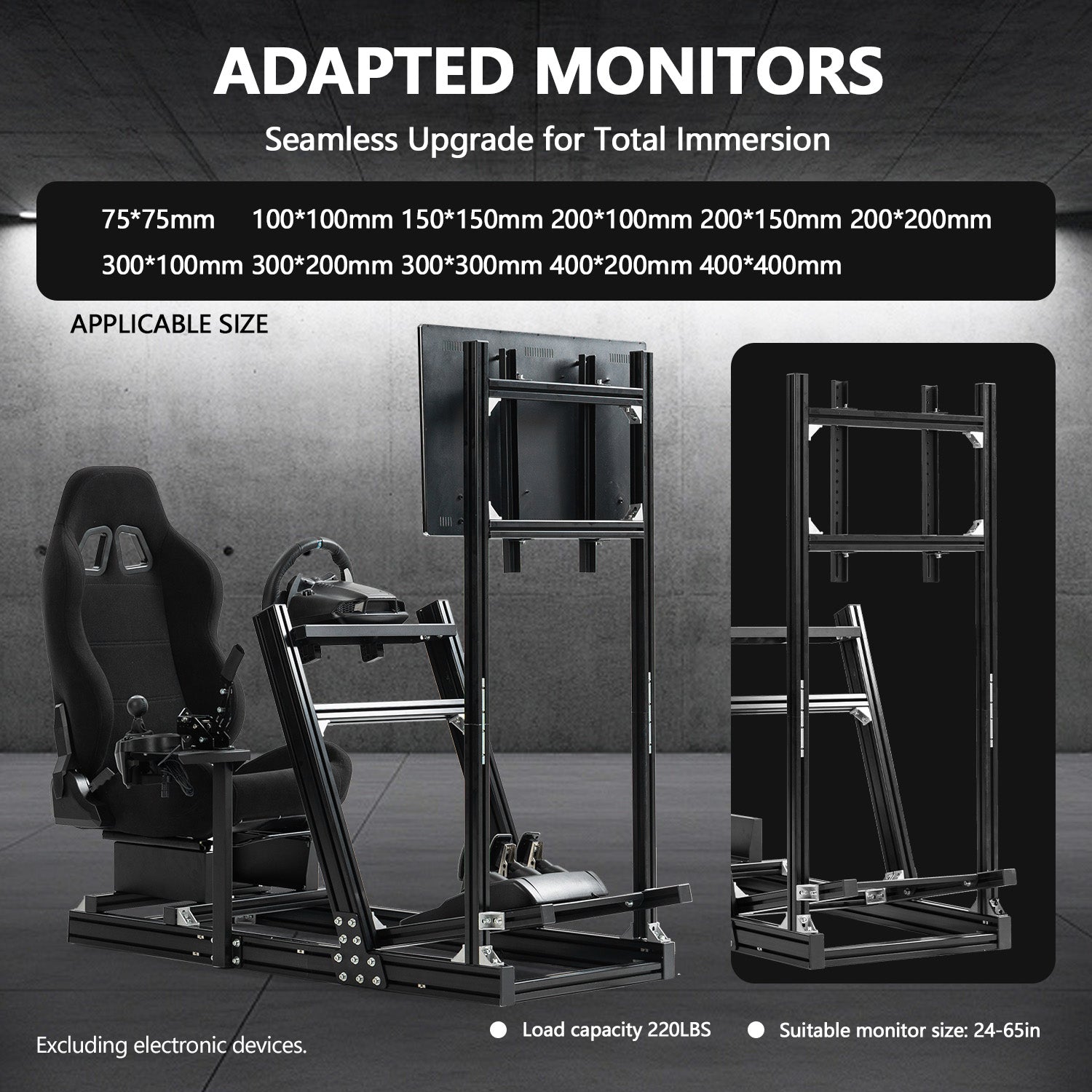 Minneer 4080 Aluminum Profile Racing Simulator Cockpit with Red Seat and Monitor Stand, Fully Adjustability, Fit for Logitech G920 & G923, Xbox, Thrustmaster T300Rs, Sim Frame 8040, without Steering Wheel, Pedals, Handbrak and Monitor