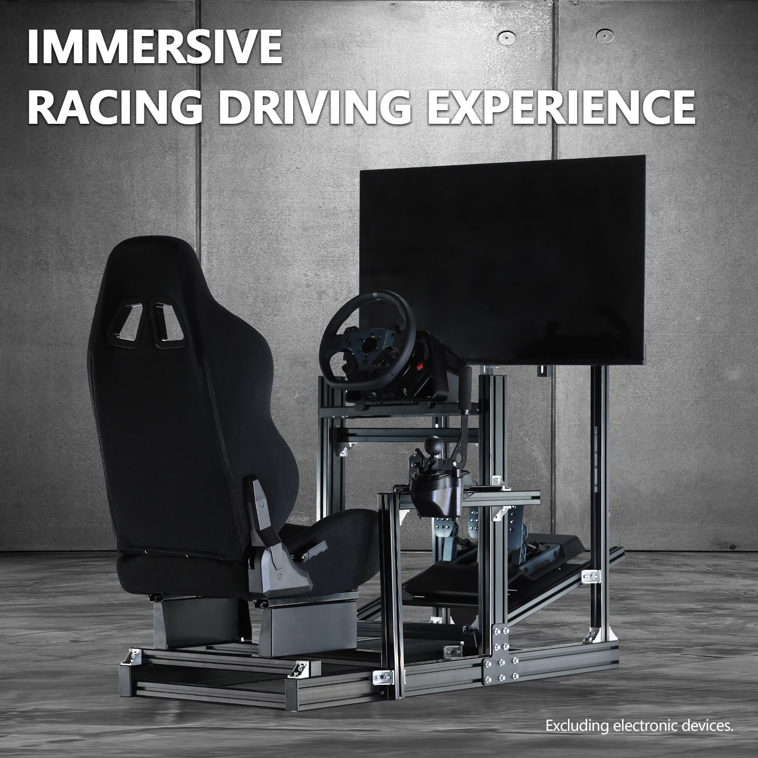 Minneer 4080 Aluminum Profile Racing Sim Cockpit with Black Seat and Monitor stand, Ultra Strength & Rigidity, Fit for Logitech,Thrustmaster, Fanatec G29 G923 T248, Not Include Steering Wheel,Pedals,Handbrake