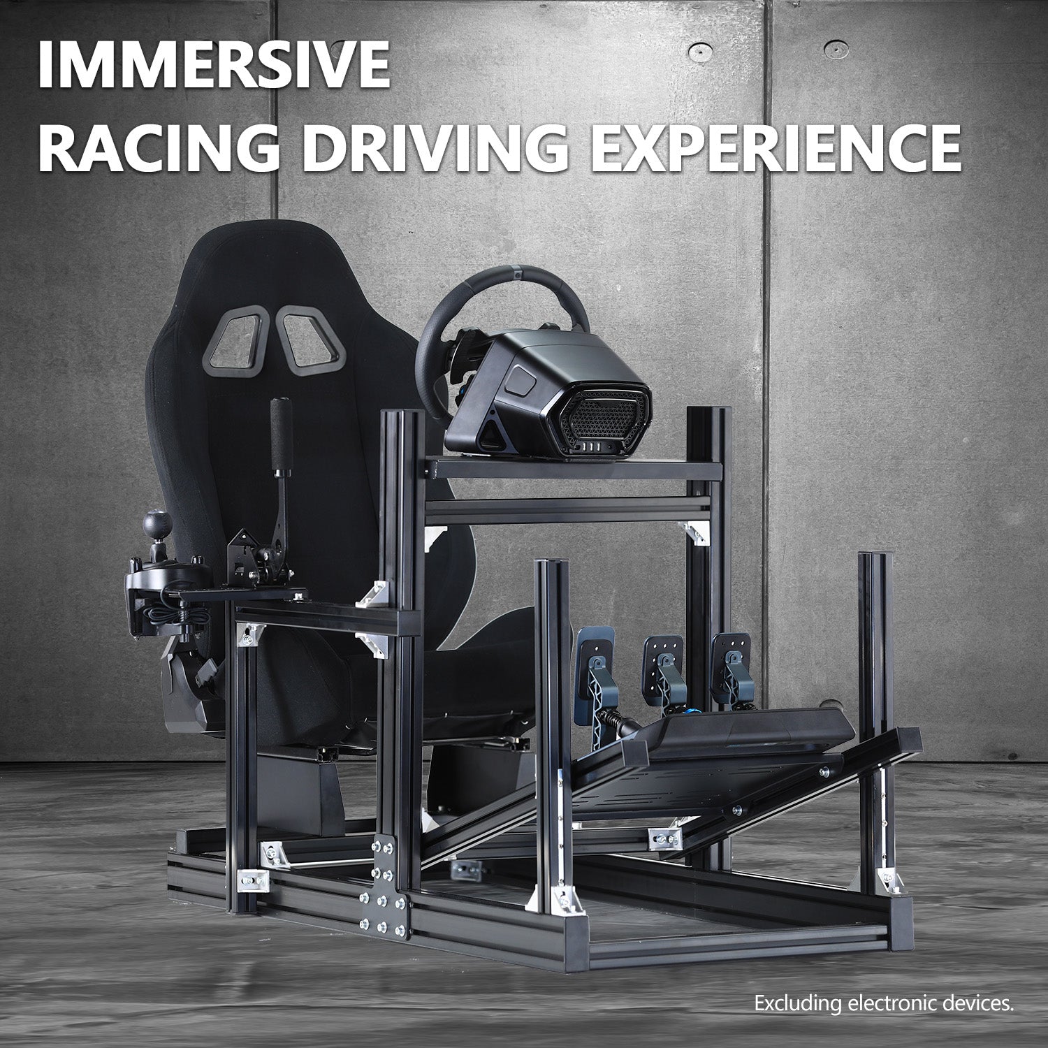 Minneer 4080 Aluminum Profile Racing Sim Cockpit with Black Seat, Ultra Strength & Rigidity, Fit for Logitech,Thrustmaster, Fanatec G29 G923 T248, Not Include Steering Wheel,Pedals,Handbrake