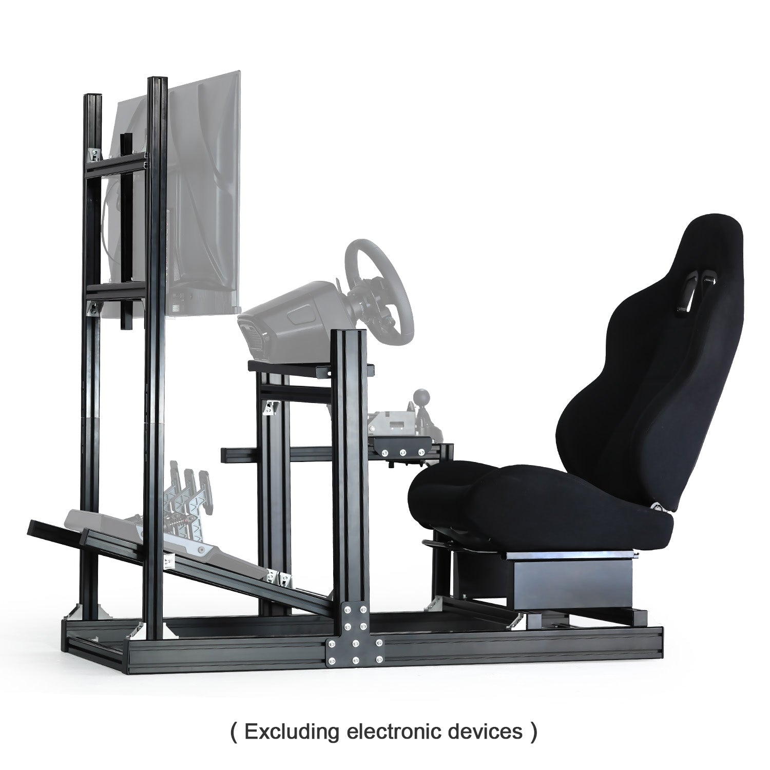 Minneer 4080 Aluminum Profile Racing Sim Cockpit with Black Seat and Monitor stand, Ultra Strength & Rigidity, Fit for Logitech,Thrustmaster, Fanatec G29 G923 T248, Not Include Steering Wheel,Pedals,Handbrake