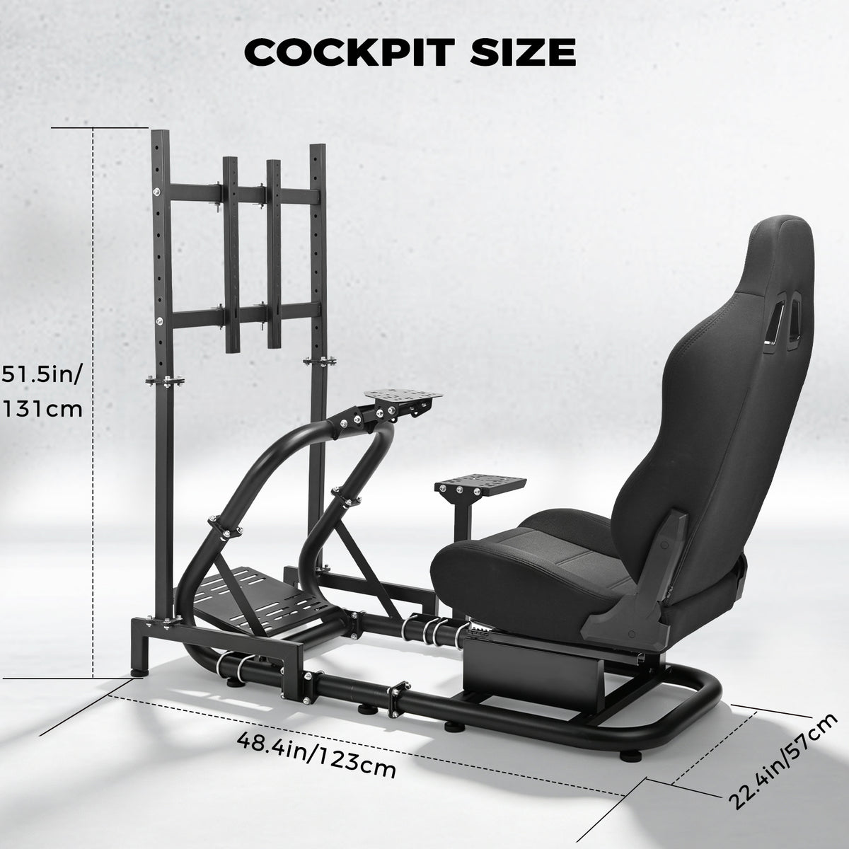 Minneer Immersive Racing Simulator Cockpit with Black Seat and TV Stand, Upgrade&Adjustable, Fit for Logitech/Fanatec/Thrustmaster G29 T248 T300, Steering Wheel Stand Not Included Wheel,Pedal & Handbrake