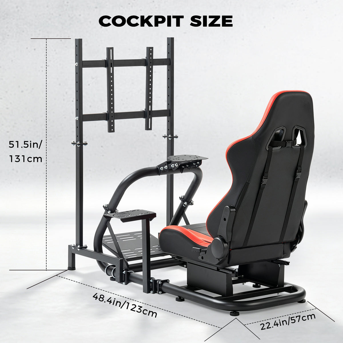 Minneer Immersive Racing Simulator Cockpit with Red Seat and TV Stand, Upgrade&Adjustable, Fit for Logitech/Fanatec/Thrustmaster G29 T248 T300, Steering Wheel Stand Not Included Wheel,Pedal & Handbrake