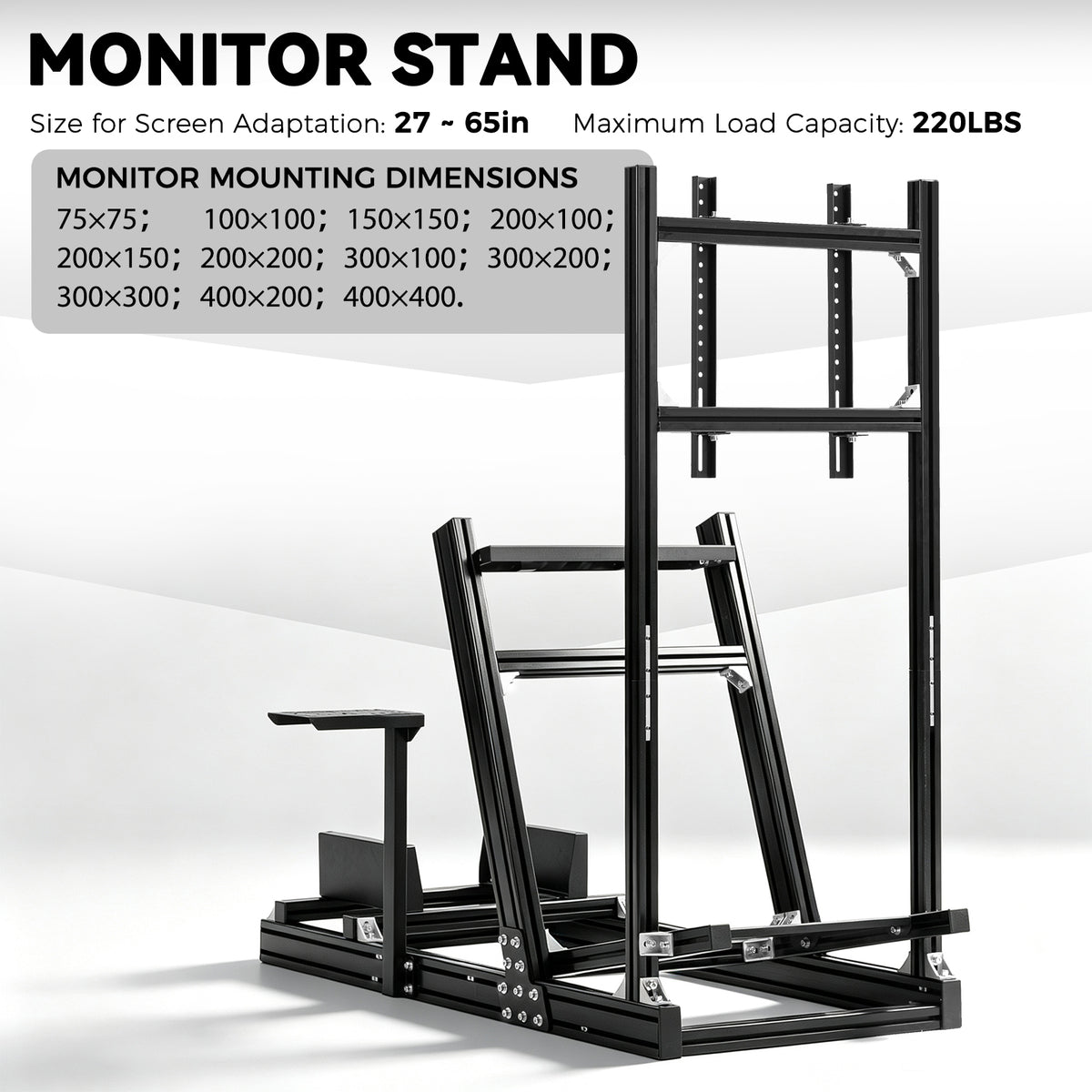Minneer 4080 Aluminum Profile Racing Simulator Cockpit with Monitor Stand , Unlimited Adjustment, Fit for Thrustmaster, Fanatec, Moza, Logitech G29 GPro, Sim Frame 8040,Not Include Steering,TV,Wheel,Pedals,Handbrake