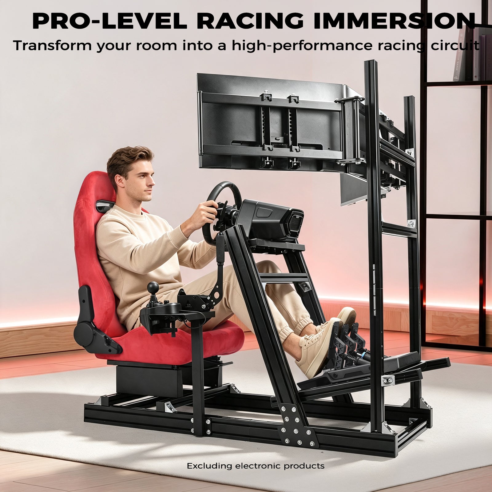 Minneer 4080 Aluminum Racing Simulator Cockpit with Suede Seat and Triple Monitor Stand, Fully Adjustability, Fit for Logitech, Thrustmaster, Fanatec G29 G920 T248, Not Include Steering Wheel,Pedals,Handbrake,Monitor