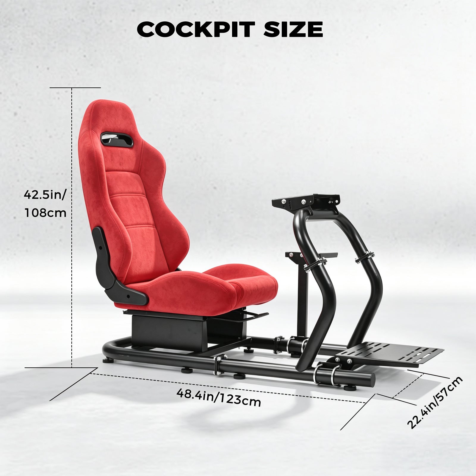 Minneer 50MM Adjustable Racing Cockpit with Red Suede Seat Fit for Logitech G29 G920 G923, for Thrustmaster, for Fanatec Adjustable Racing Wheel Stand, Gaming Race Cockpit Without Steering Wheel Pedal Shifter