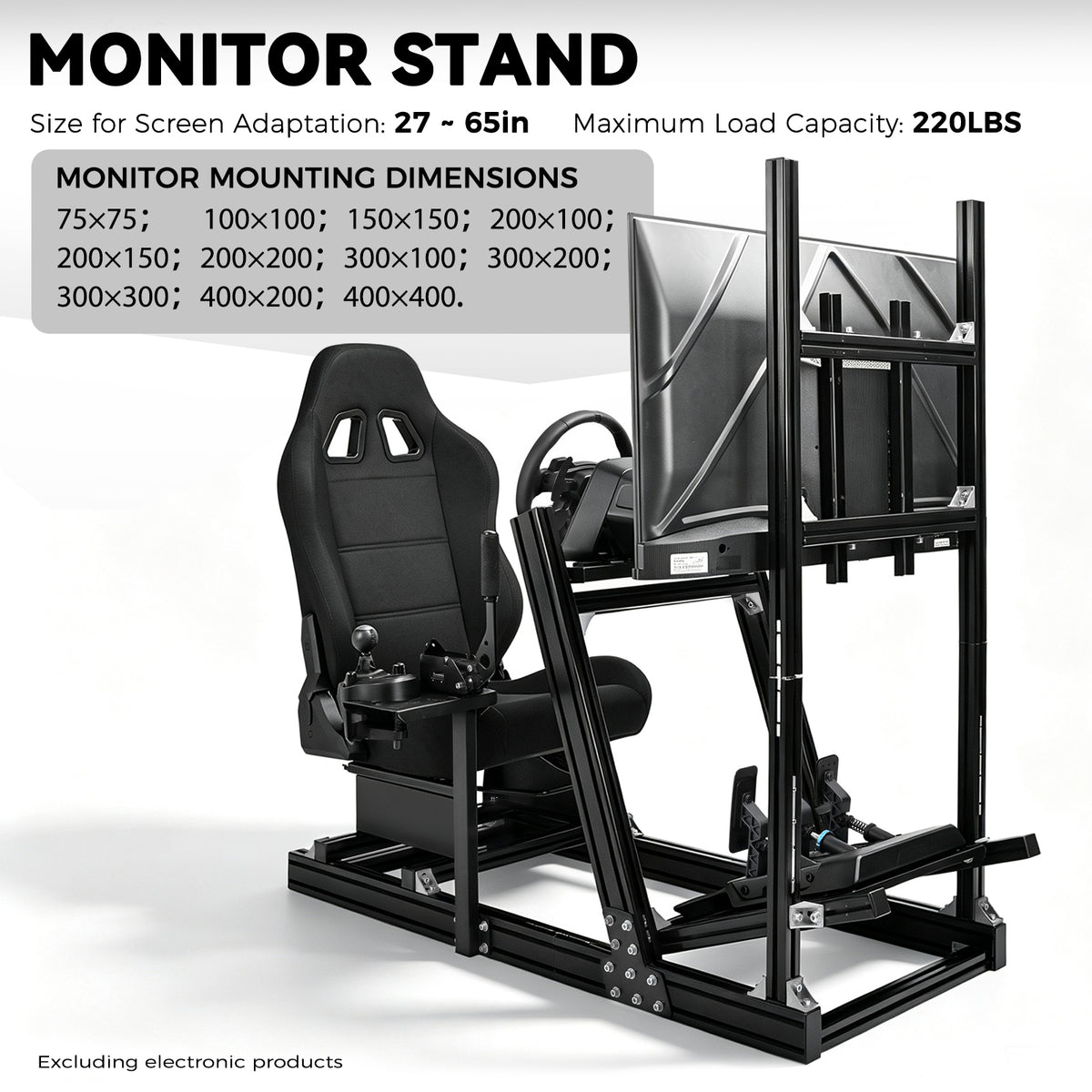 Minneer 4080 Aluminum Profile Racing Simulator Cockpit with Red Seat and Monitor Stand, Fully Adjustability, Fit for Logitech G920 & G923, Xbox, Thrustmaster T300Rs, Sim Frame 8040, without Steering Wheel, Pedals, Handbrak and Monitor