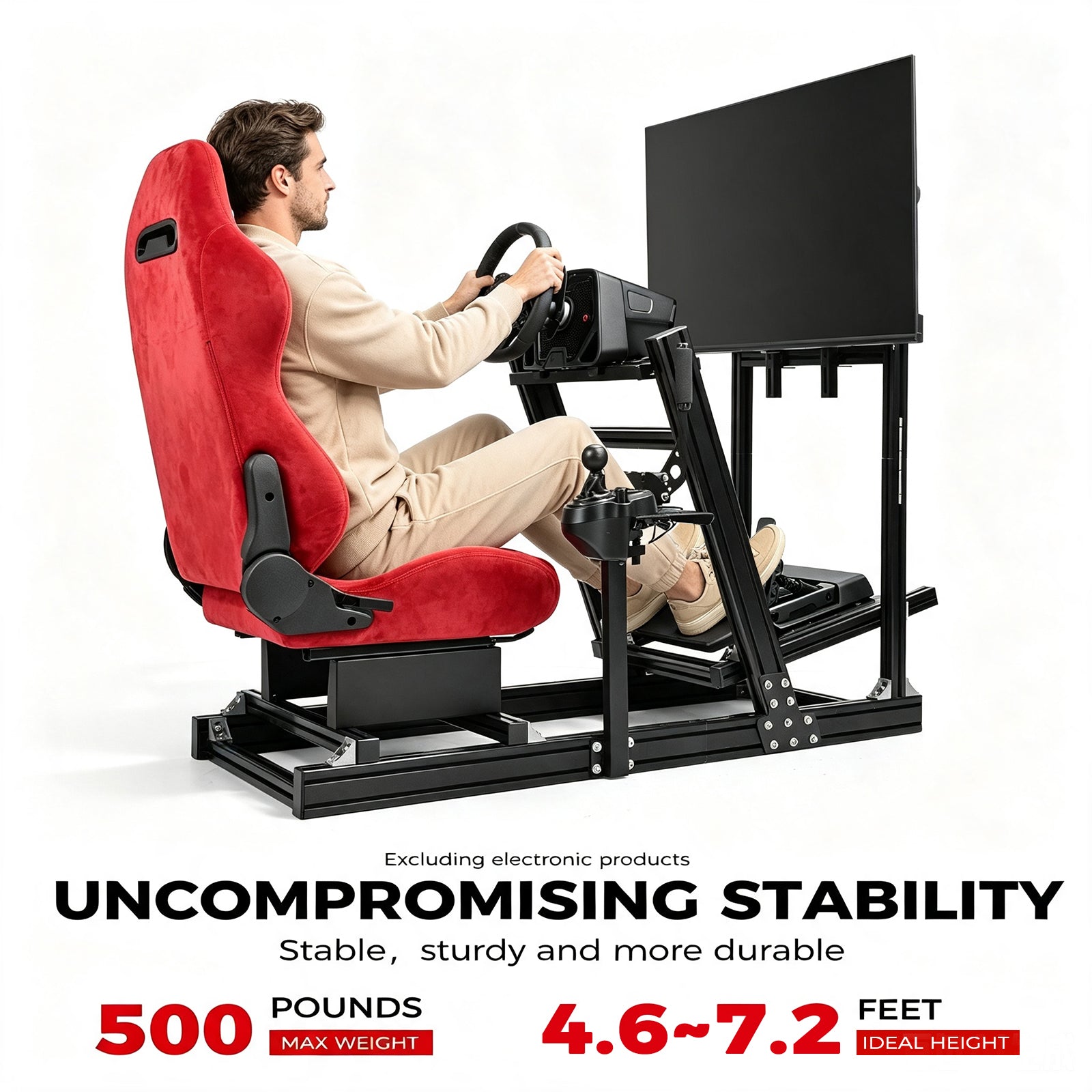 Minneer Racing Simulator Cockpit with Red Suede Seat and Monitor Stand Aviation Aluminum Alloy Fit for Logitech G29,for Thrustmaster T248,for Fanatec Racing Seats Adjustable, Wheel Pedal Handbrake Not Include