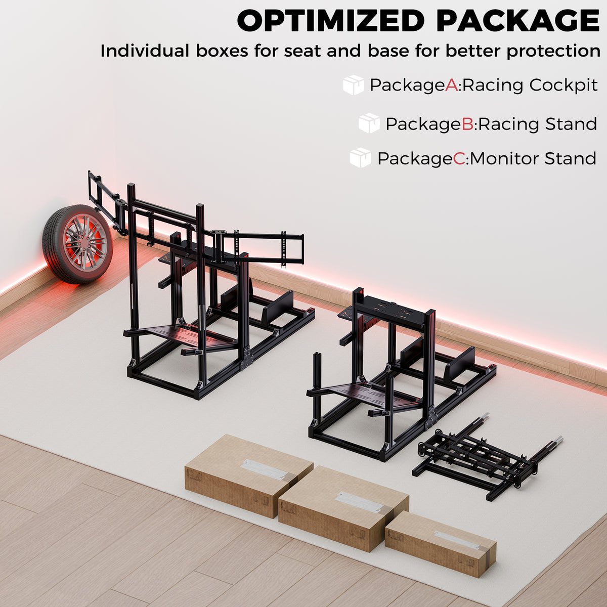 Minneer 4080 Aluminum Profile Racing Simulator Cockpit with Triple Monitor Mount, Unlimited Adjustment, Fit for Thrustmaster, Fanatec, Moza, Logitech G29 GPro, Not Include Steering Wheel,Pedals,Handbrake