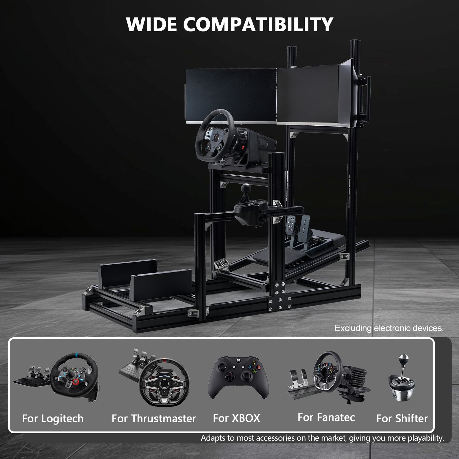 Minneer 4080 Aluminum Profile Racing Simulator Cockpit with Triple Monitor Mount, Unlimited Adjustment, Fit for Thrustmaster, Fanatec, Moza, Logitech G29 GPro, Not Include Steering Wheel,Pedals,Handbrake