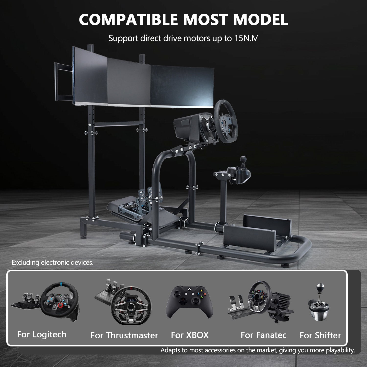 Minneer Driving Simulator Cockpit with Triple Monitor Mount ,Fully Adjustability, Fit for Logitech,Thrustmaster, Fanatec G29 G923 T248, Not Include Steering Wheel,Pedals,Handbrake