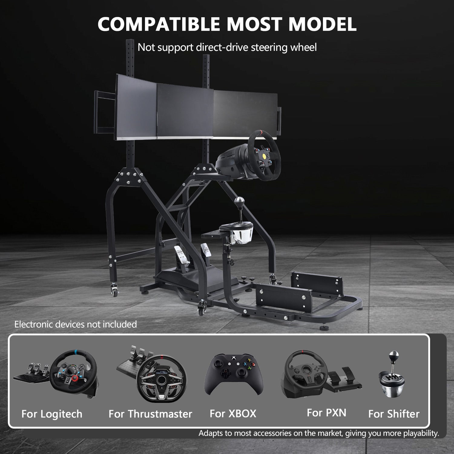 Minneer Steering Wheel Stand Racing Cockpit with Triple Monitor stand ,Unobstructed Design for Both Legs,Fit for Logitech/Thrustmaster G29,G920,G923,G25&T300RS,T80,T150 Adjustable, No Steering Wheel, Handbra