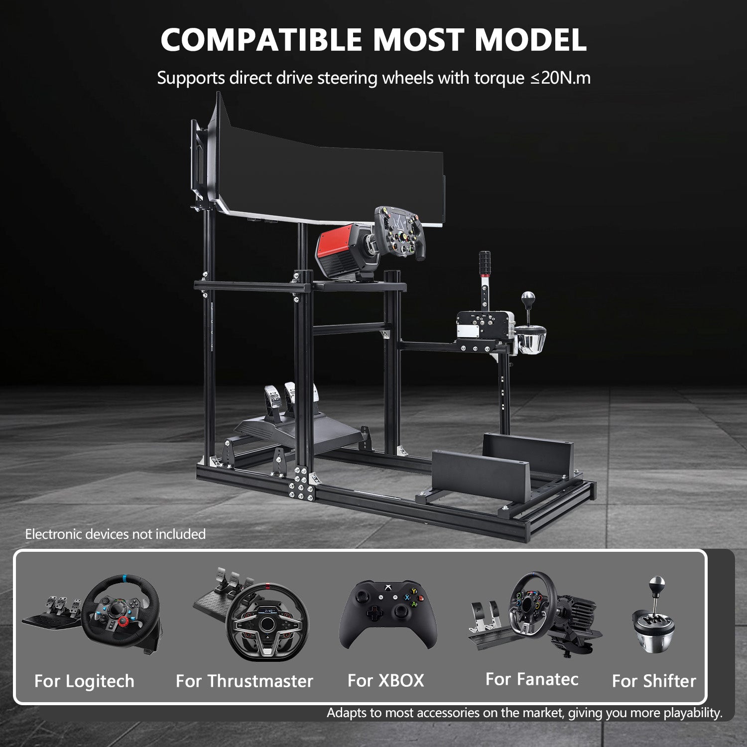 Dardoo 3060 Aluminum Racing Simulator Cockpit with Triple Monitor Stand , Fully Adjustable, Fit for Logitech G29 G923, Analog Frame 3060, Steering Wheel, Pedals, and Hand Brake Not Included