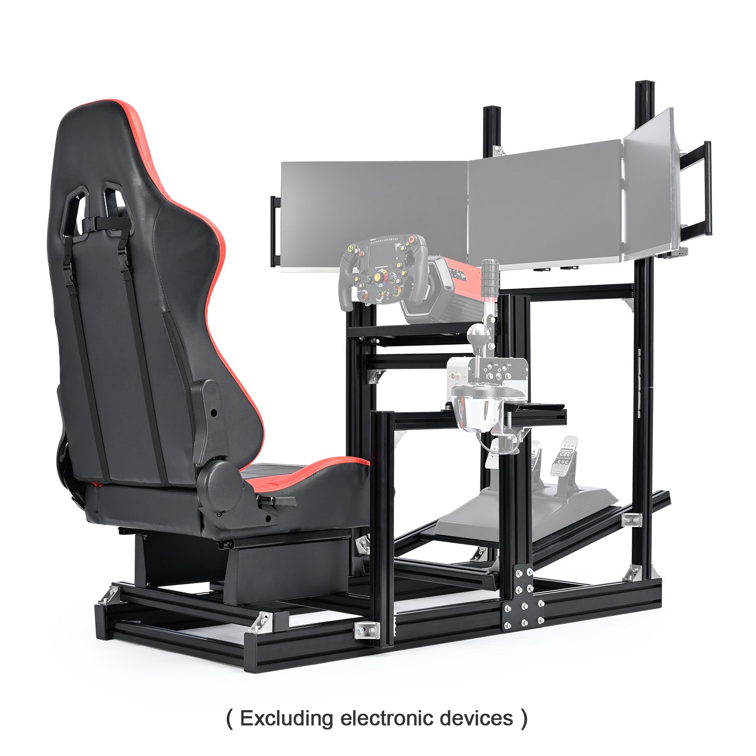 Minneer 4080 Aluminium Profile Racing Sim Cockpit with Red Seat and Triple Monitor Stand, Fully Adjustability, Fit for Logitech,Thrustmaster, Fanatec G29 G923 T248, Not Include Steering Wheel,Pedals,Handbrake