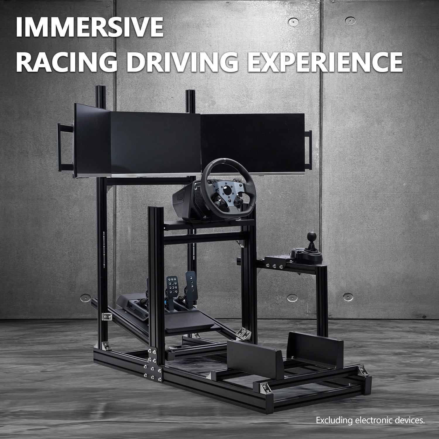 Minneer 4080 Aluminum Profile Racing Simulator Cockpit with Triple Monitor Mount, Unlimited Adjustment, Fit for Thrustmaster, Fanatec, Moza, Logitech G29 GPro, Not Include Steering Wheel,Pedals,Handbrake