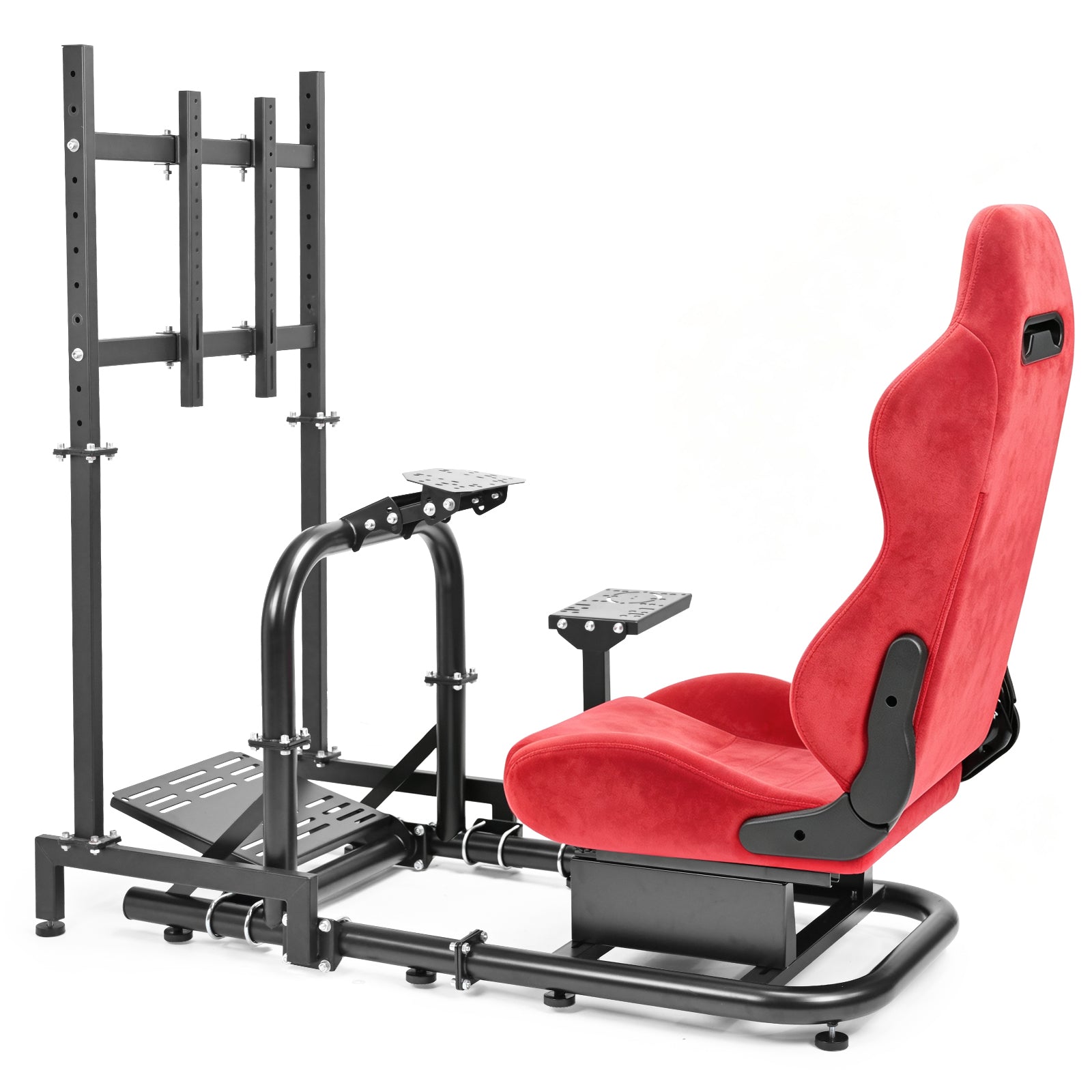 Minneer Stable Racing Simulator Cockpit with Red Suede Seat and Monitor Stand, Fit for Logitech G29 G920, for Thrustmaster T248 T300, for Fanatec, Racing Wheel Stand, Wheel Pedal Handbrake Not Included