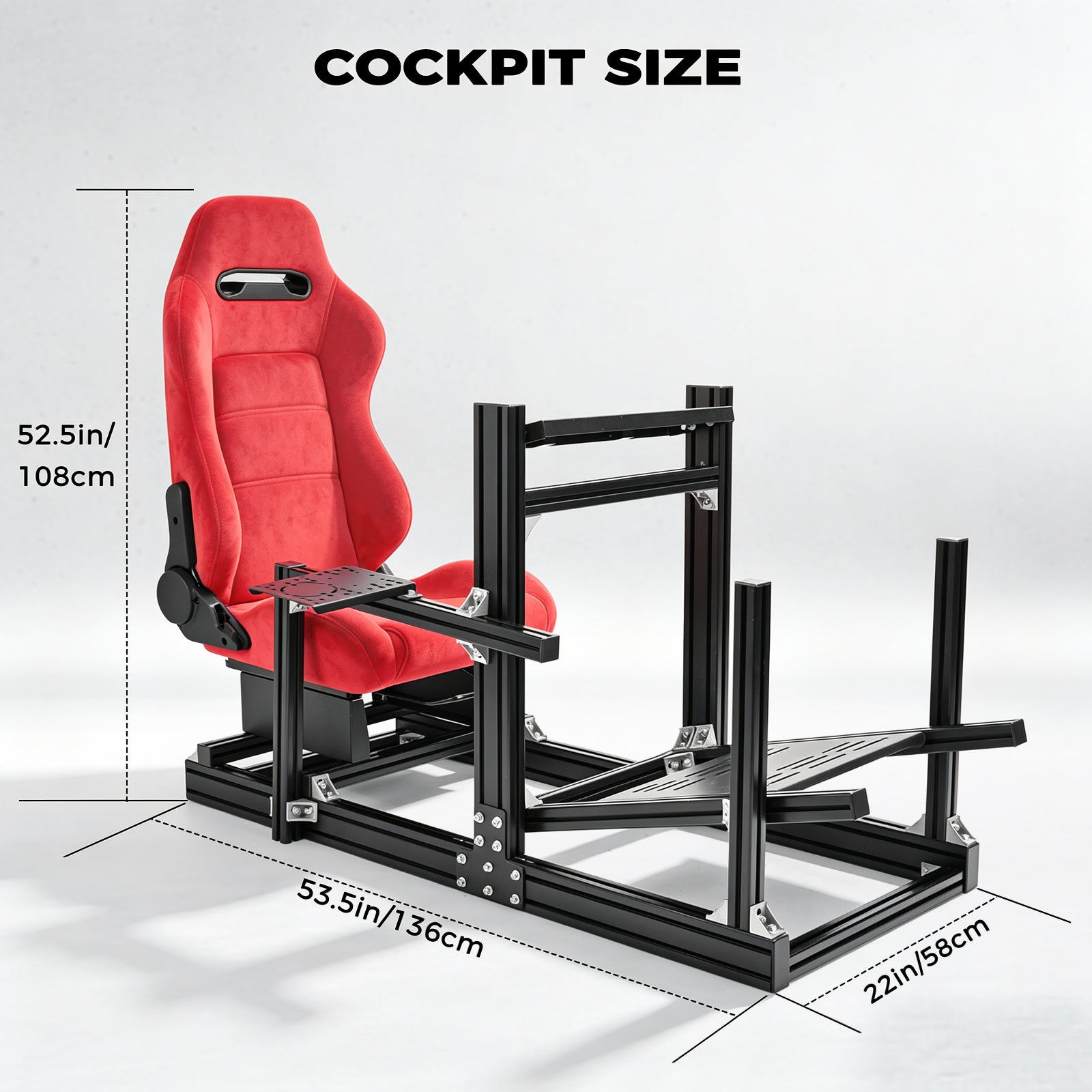 Minneer Racing Simulator Stand With Red Suede Seat Fit for Logitech G29 G920, for Thrustmaster T80, for Fanatec,Adjustable Steering Wheel Stand,Not Included Wheel,Pedals & Shifter