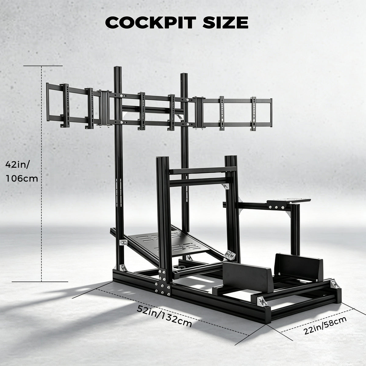 Minneer 4080 Aluminum Profile Racing Simulator Cockpit with Triple Monitor Mount, Unlimited Adjustment, Fit for Thrustmaster, Fanatec, Moza, Logitech G29 GPro, Not Include Steering Wheel,Pedals,Handbrake