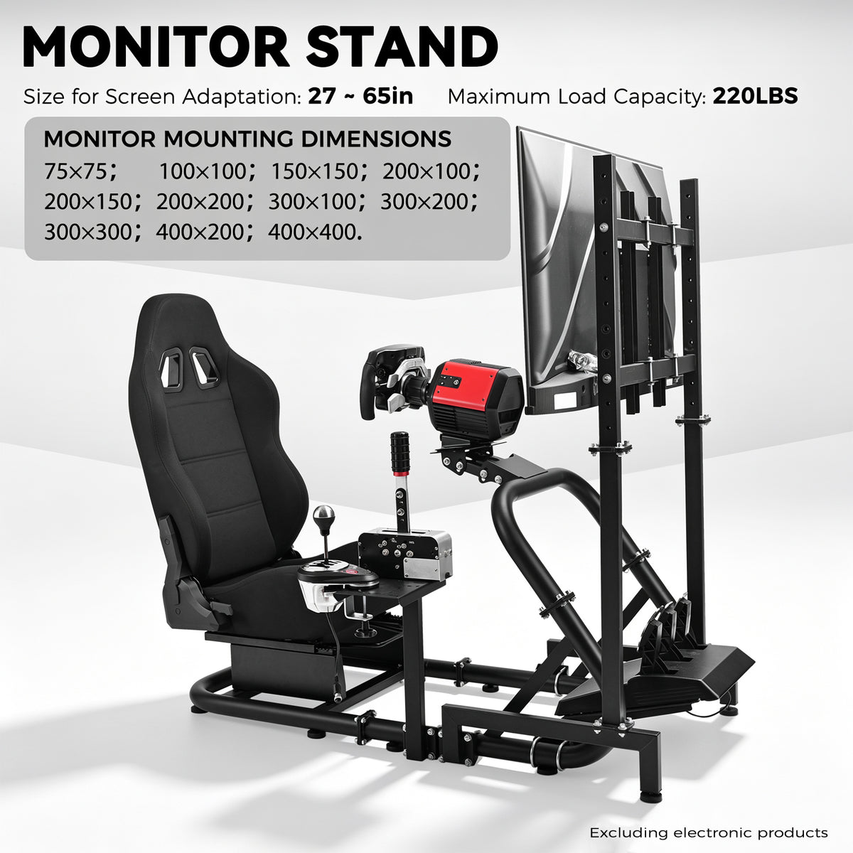 Minneer Immersive Racing Simulator Cockpit with Black Seat and TV Stand, Upgrade&Adjustable, Fit for Logitech/Fanatec/Thrustmaster G29 T248 T300, Steering Wheel Stand Not Included Wheel,Pedal & Handbrake