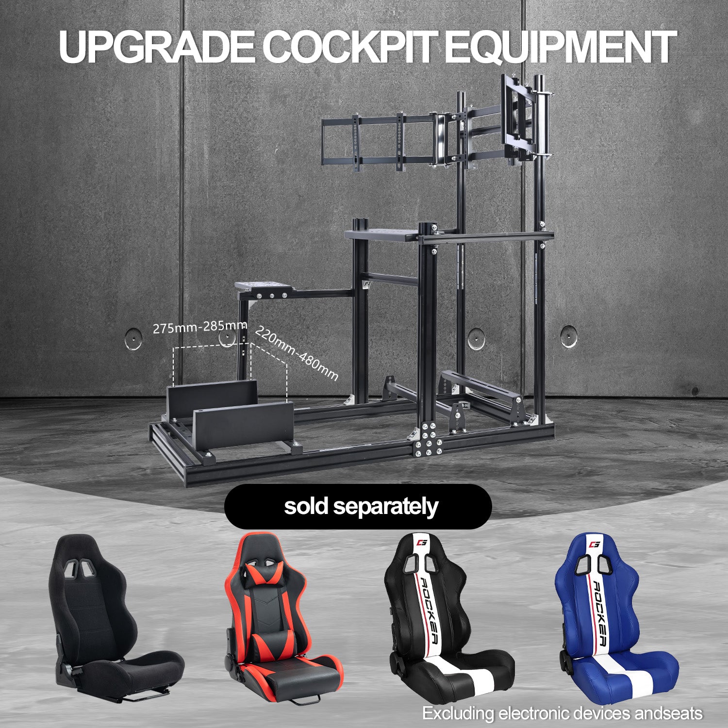 Dardoo 3060 Aluminum Racing Simulator Cockpit with Triple Monitor Stand , Fully Adjustable, Fit for Logitech G29 G923, Analog Frame 3060, Steering Wheel, Pedals, and Hand Brake Not Included