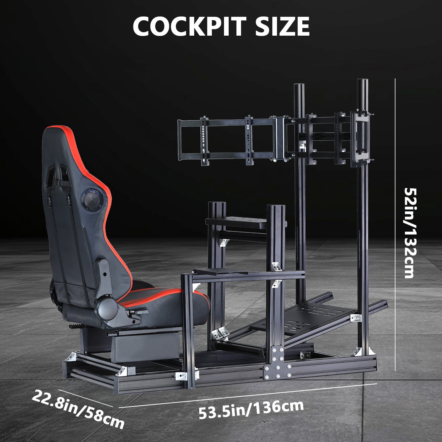 Minneer 4080 Aluminium Profile Racing Sim Cockpit with Red Seat and Triple Monitor Stand, Fully Adjustability, Fit for Logitech,Thrustmaster, Fanatec G29 G923 T248, Not Include Steering Wheel,Pedals,Handbrake