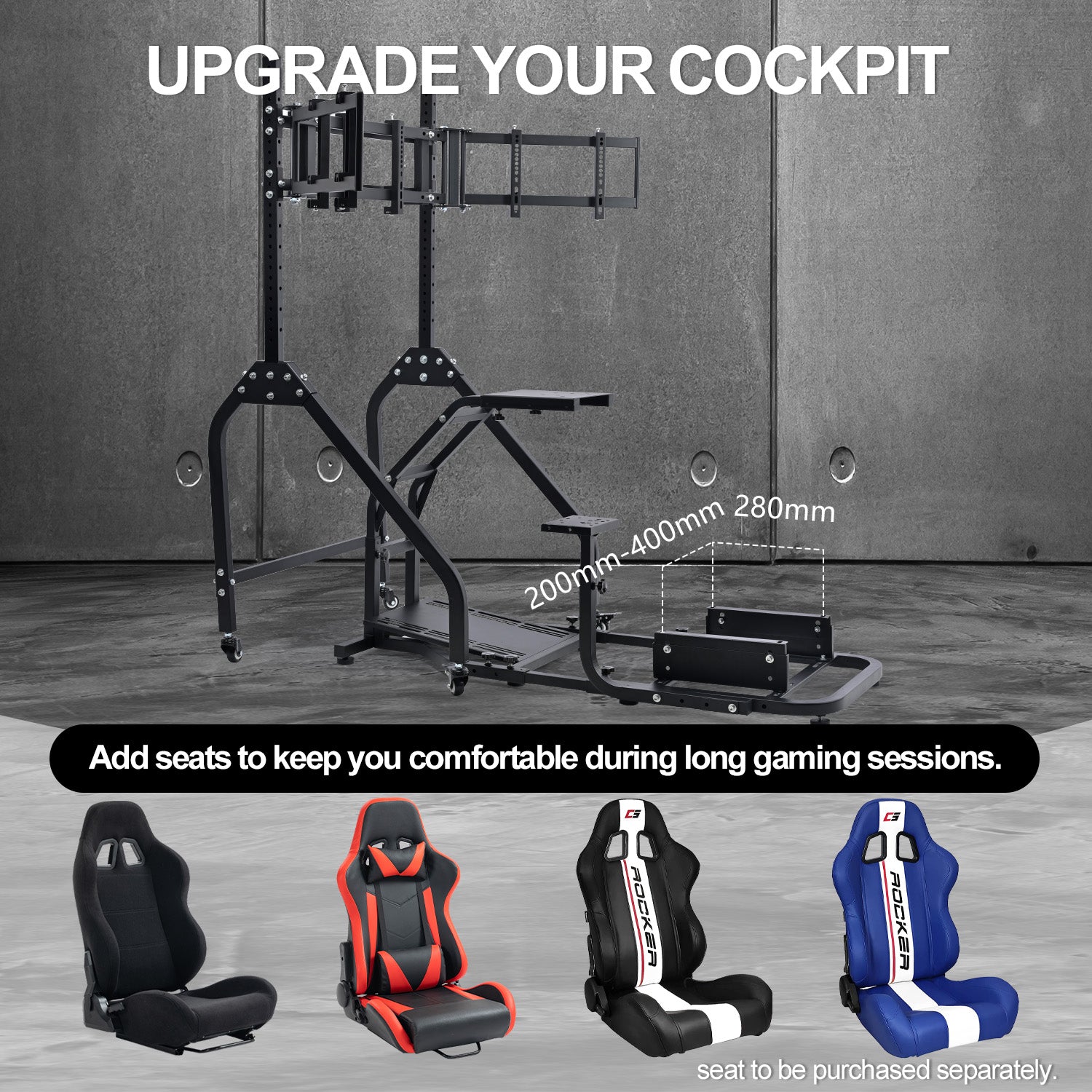 Minneer Steering Wheel Stand Racing Cockpit with Triple Monitor stand ,Unobstructed Design for Both Legs,Fit for Logitech/Thrustmaster G29,G920,G923,G25&T300RS,T80,T150 Adjustable, No Steering Wheel, Handbra