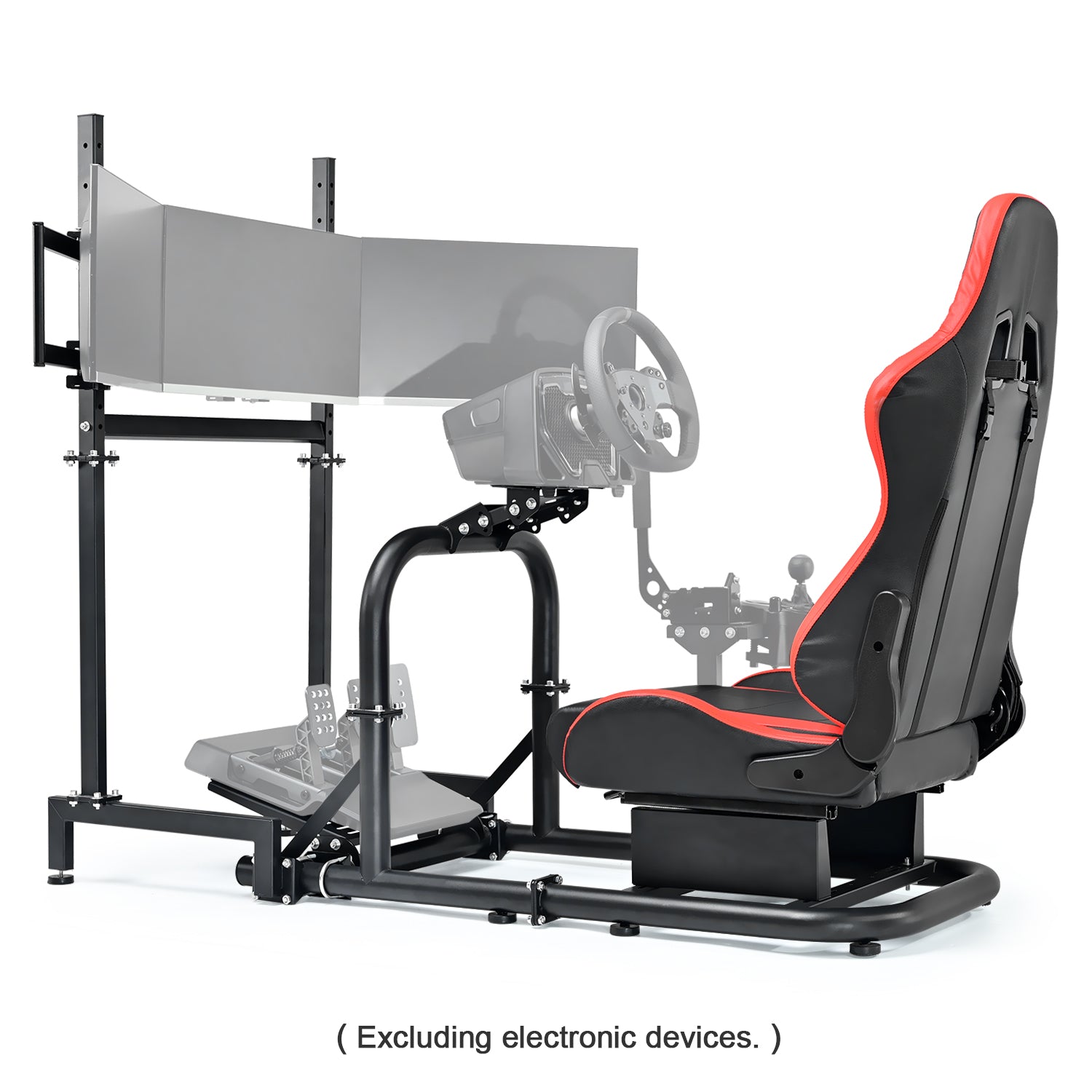 Minneer Racing Sim Cockpit with Triple Monitor Stand and Red Seat, Wide Compatibility, Fit for Logitech,Thrustmaster, Fanatec G29 G923 T248, Not Include Steering Wheel,Pedals,Handbrake