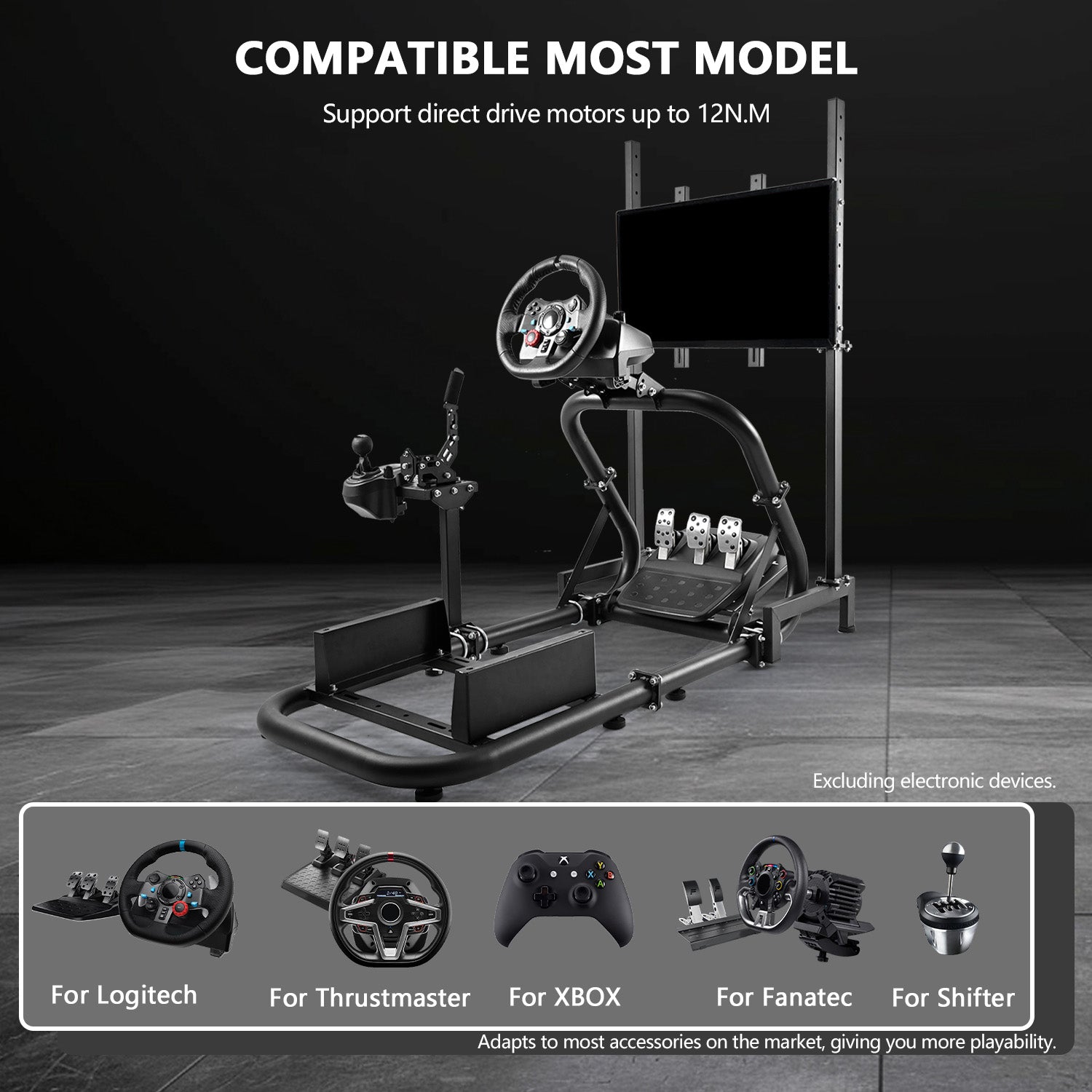 Minneer Racing Sim Mount with Monitor Stand Compatible with Logitech G29 G920, Thrustmaster T248, Fanatec, Professional Gaming Steering Wheel Mount, Seat, Steering Wheel and Foot Pedal Not Provided