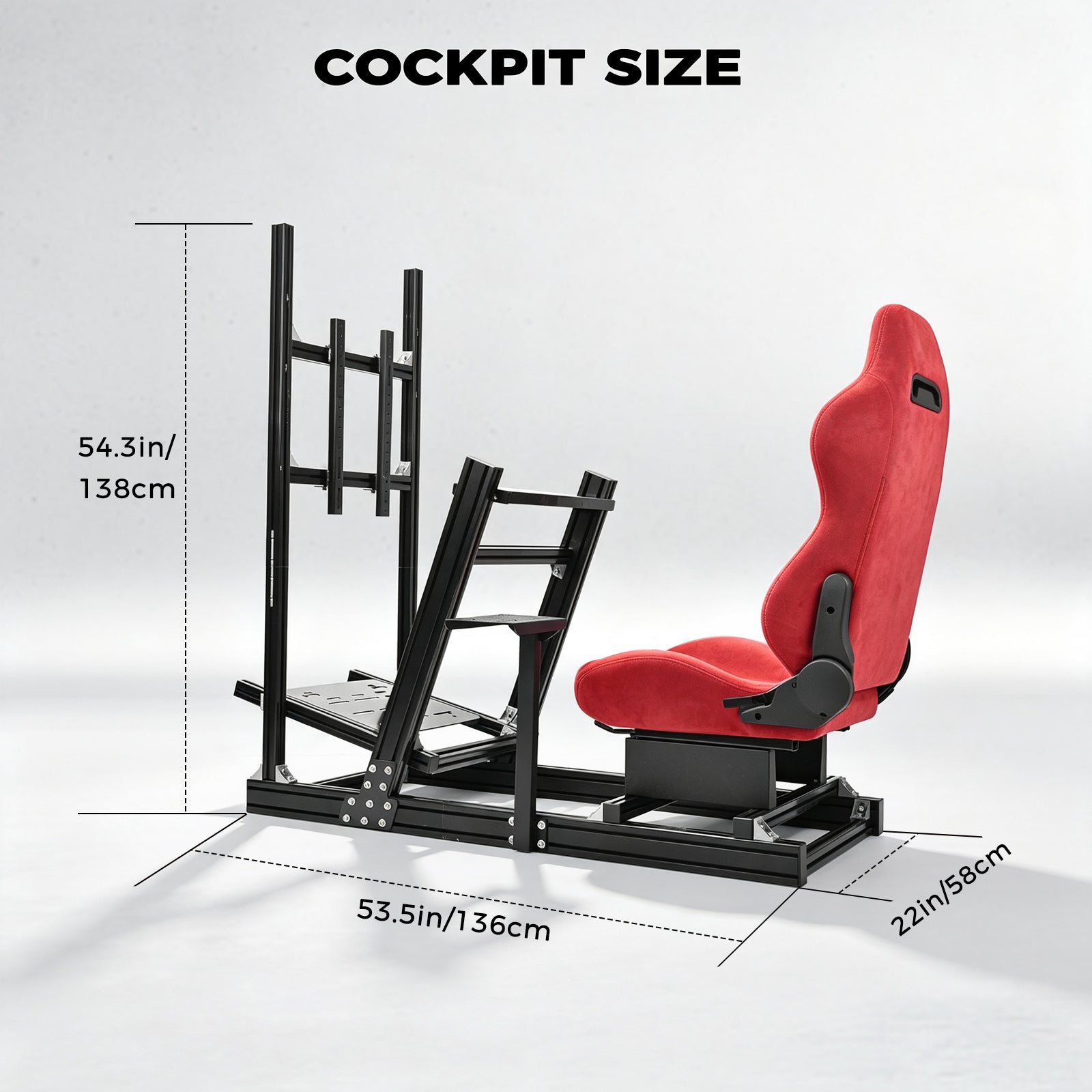 Minneer Racing Simulator Cockpit with Red Suede Seat and Monitor Stand Aviation Aluminum Alloy Fit for Logitech G29,for Thrustmaster T248,for Fanatec Racing Seats Adjustable, Wheel Pedal Handbrake Not Include