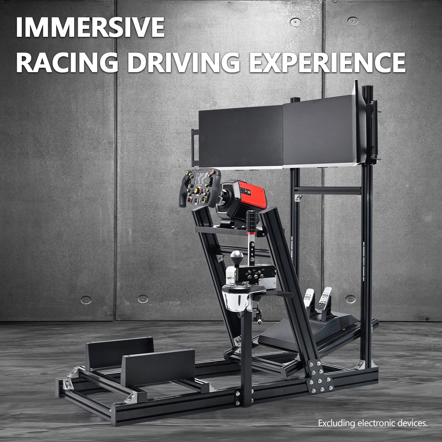 Minneer 4080 Aluminum Profile Sim Racing Cockpit with Triple Monitor Stand, Unlimited Adjustment, Suitable For Thrustmaster, Fanatec, Moza, Logitech g29 g920, Not Include Steering,TV,Wheel,Pedals,Handbrake