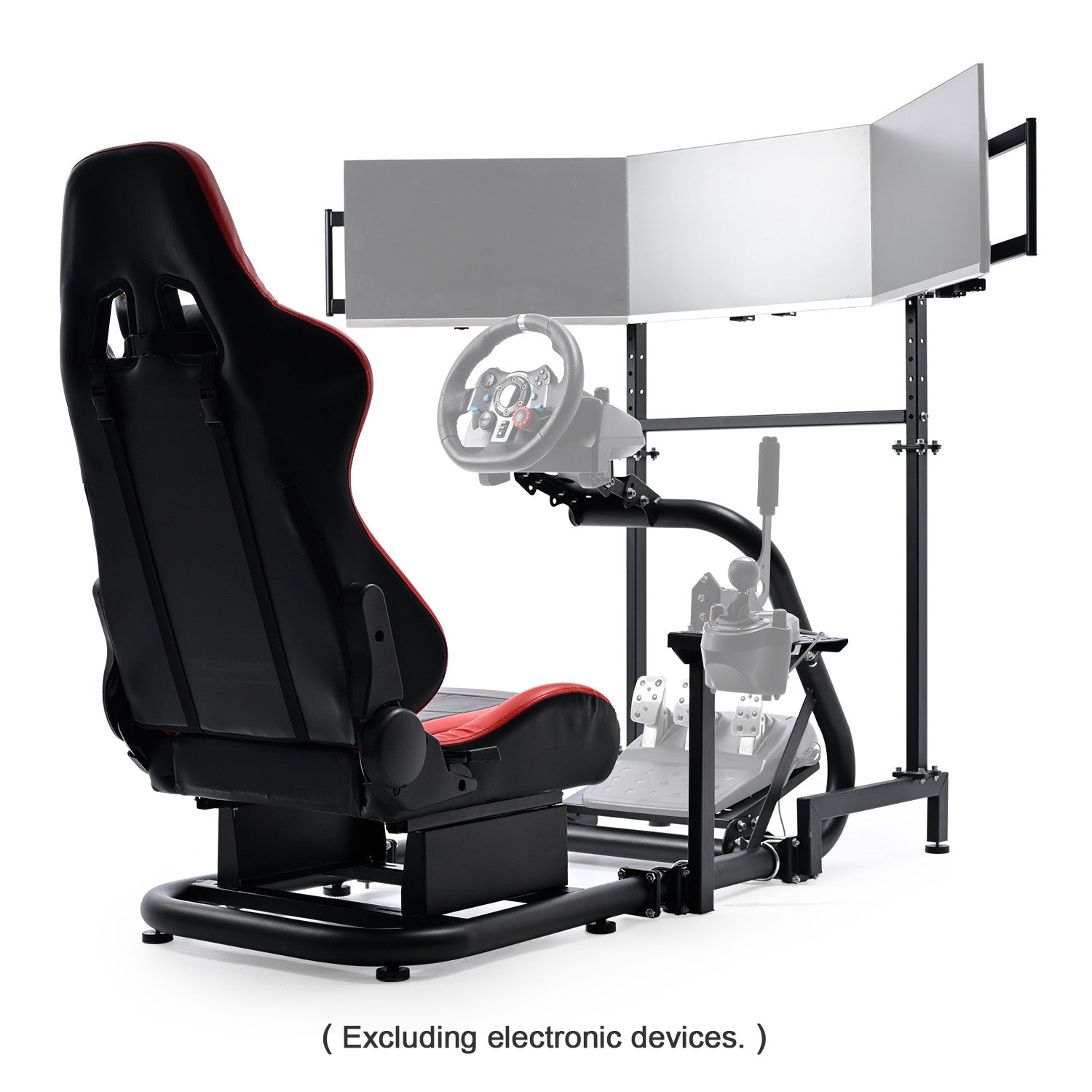 Minneer Racing Sim Cockpit with Red Seat and Triple Monitor Stand, Wide Compatibility, Fit for Logitech G29 G923, for Thrustmaster T248, Not Include Steering Wheel,Pedals,Handbrake