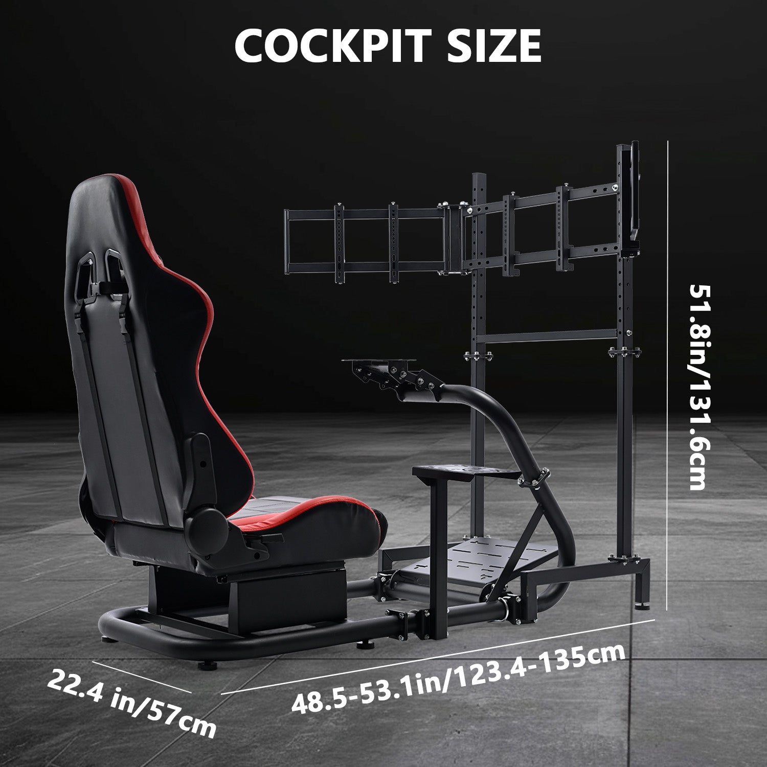 Minneer Racing Sim Cockpit with Red Seat and Triple Monitor Stand, Wide Compatibility, Fit for Logitech G29 G923, for Thrustmaster T248, Not Include Steering Wheel,Pedals,Handbrake