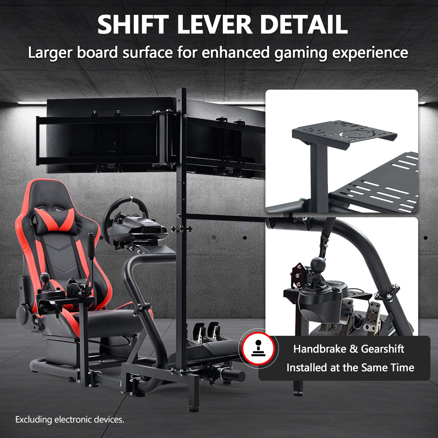 Minneer Racing Sim Cockpit with Red Seat and Triple Monitor Stand, Wide Compatibility, Fit for Logitech G29 G923, for Thrustmaster T248, Not Include Steering Wheel,Pedals,Handbrake
