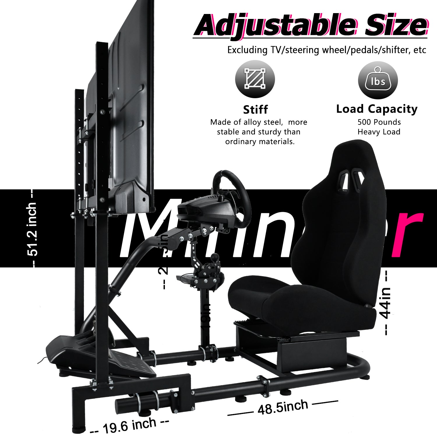 Minneer Comfortable Racing Simulator Cockpit with Seat TV Stand Fit Logitech Fanatec