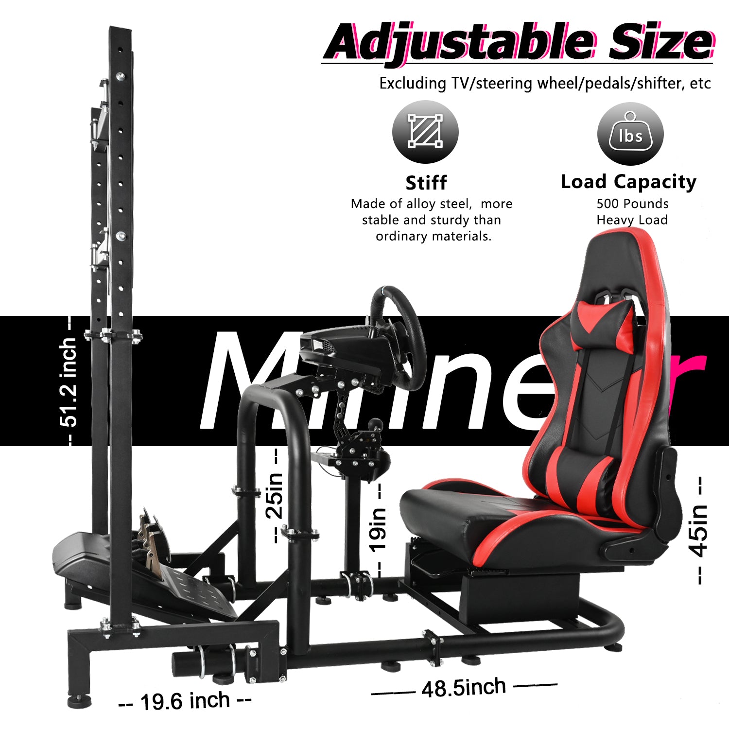 Minneer Racing Simulator Cockpit with Seat TV Stand Fit Logitech GPRO Fanatec CSL-DD