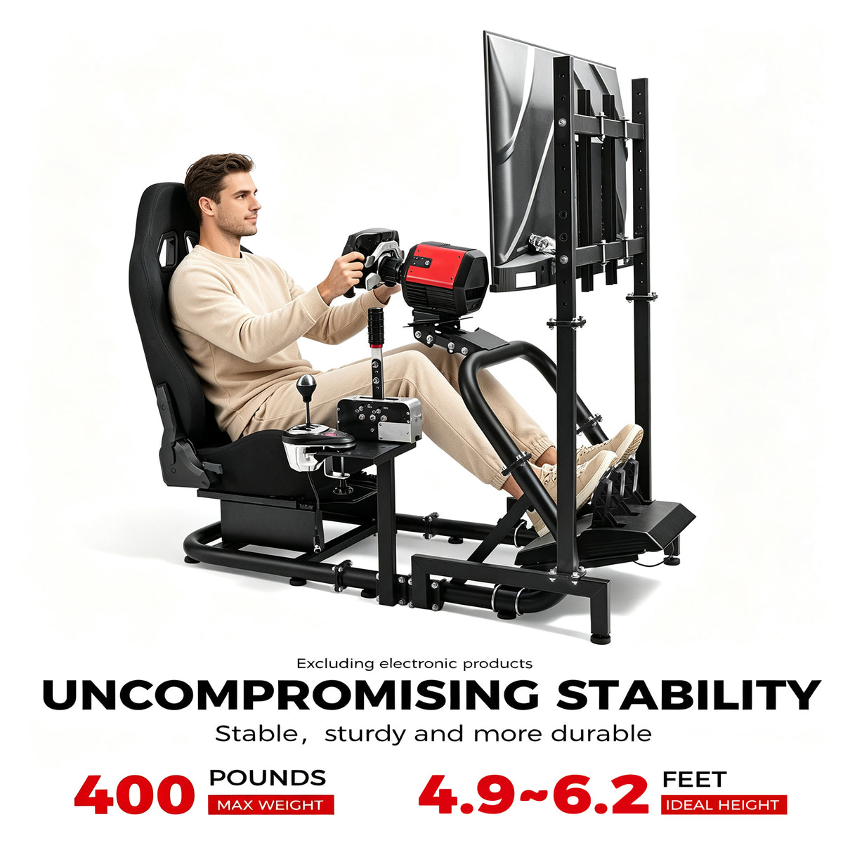 Minneer Immersive Racing Simulator Cockpit with Black Seat and TV Stand, Upgrade&Adjustable, Fit for Logitech/Fanatec/Thrustmaster G29 T248 T300, Steering Wheel Stand Not Included Wheel,Pedal & Handbrake