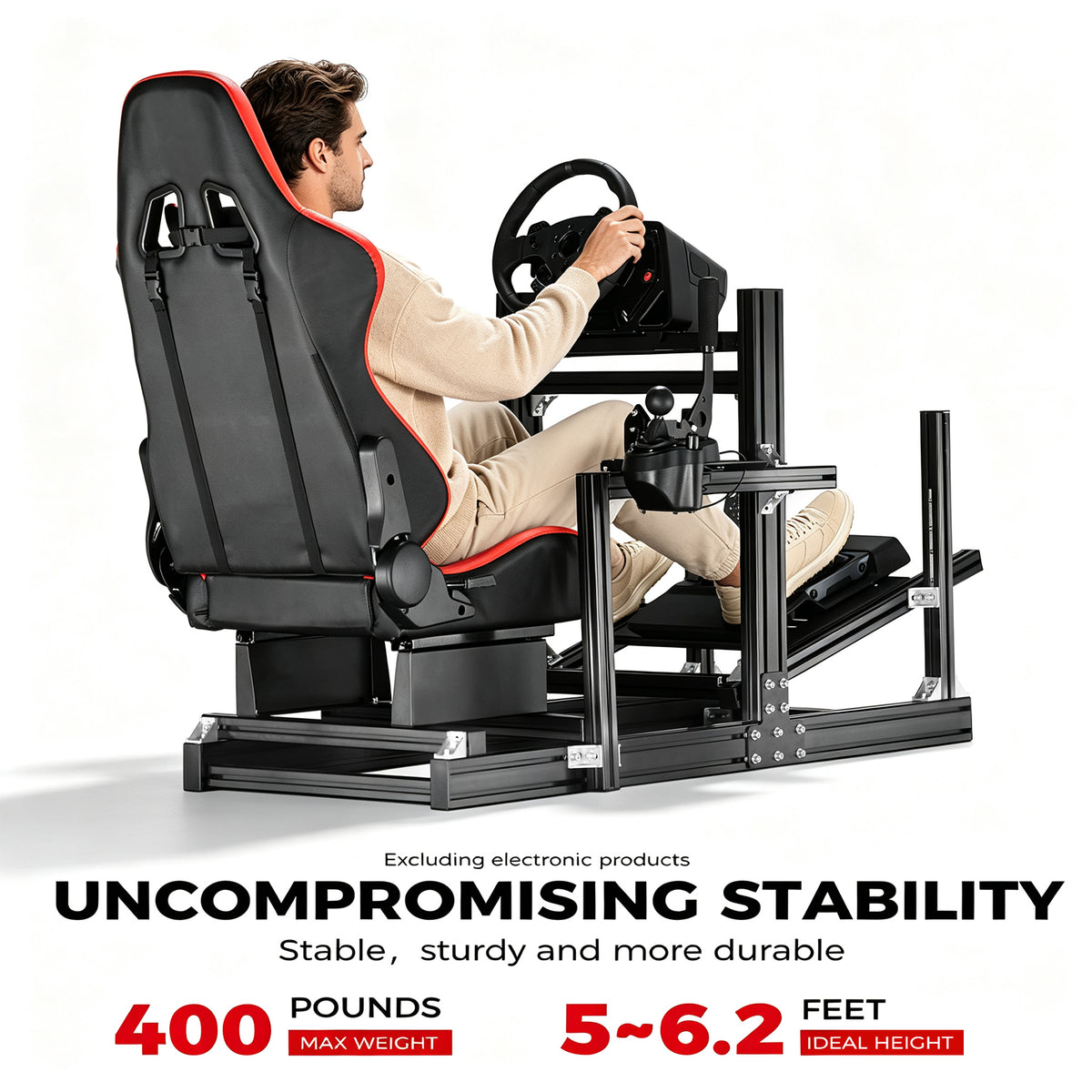 Minneer 4080 Aluminium Profile Racing Sim Cockpit with Red Seat, Fully Adjustability, Fit for Logitech,Thrustmaster, Fanatec G29 G923 T248, Not Include Steering Wheel,Pedals,Handbrake