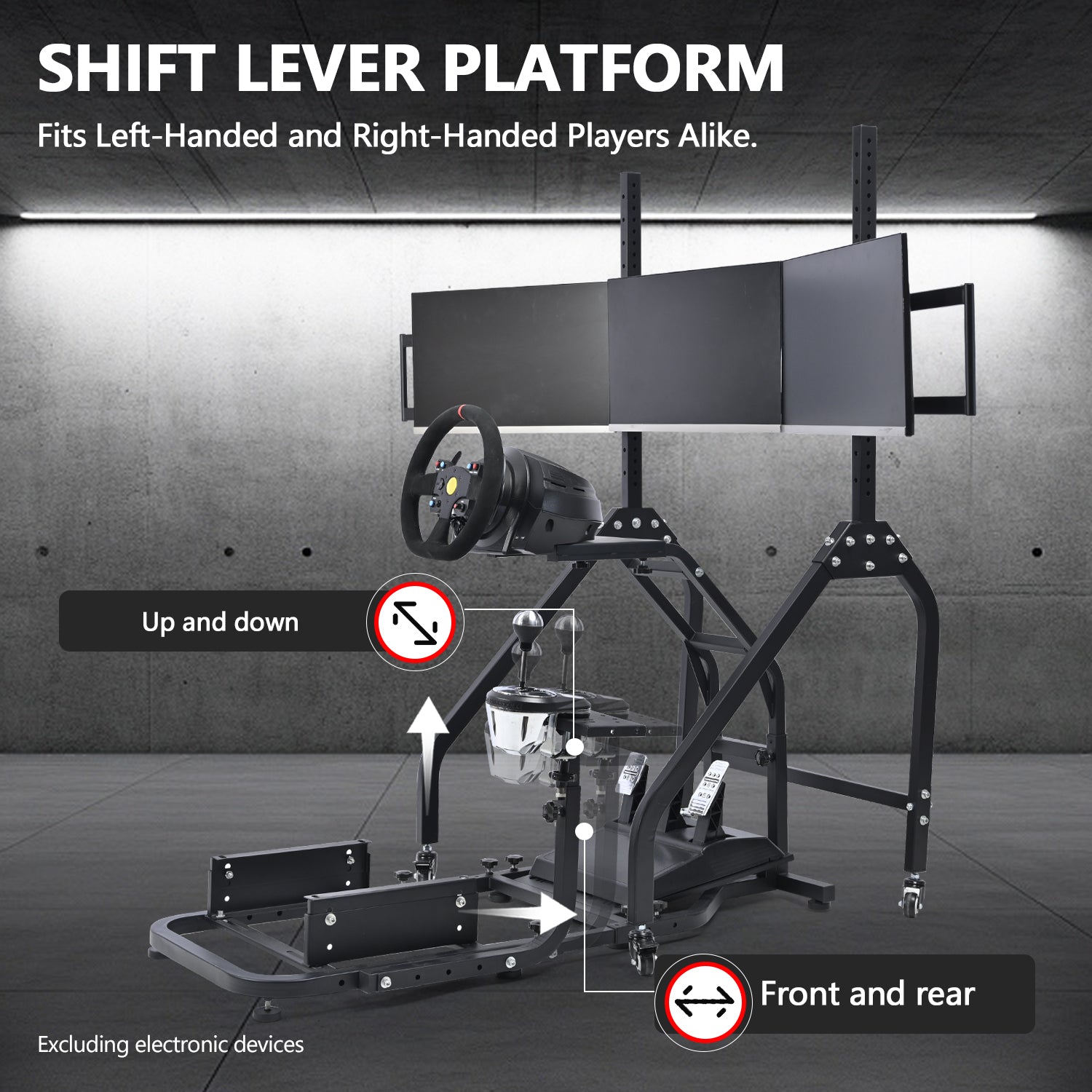 Minneer Steering Wheel Stand Racing Cockpit with Triple Monitor stand ,Unobstructed Design for Both Legs,Fit for Logitech/Thrustmaster G29,G920,G923,G25&T300RS,T80,T150 Adjustable, No Steering Wheel, Handbra