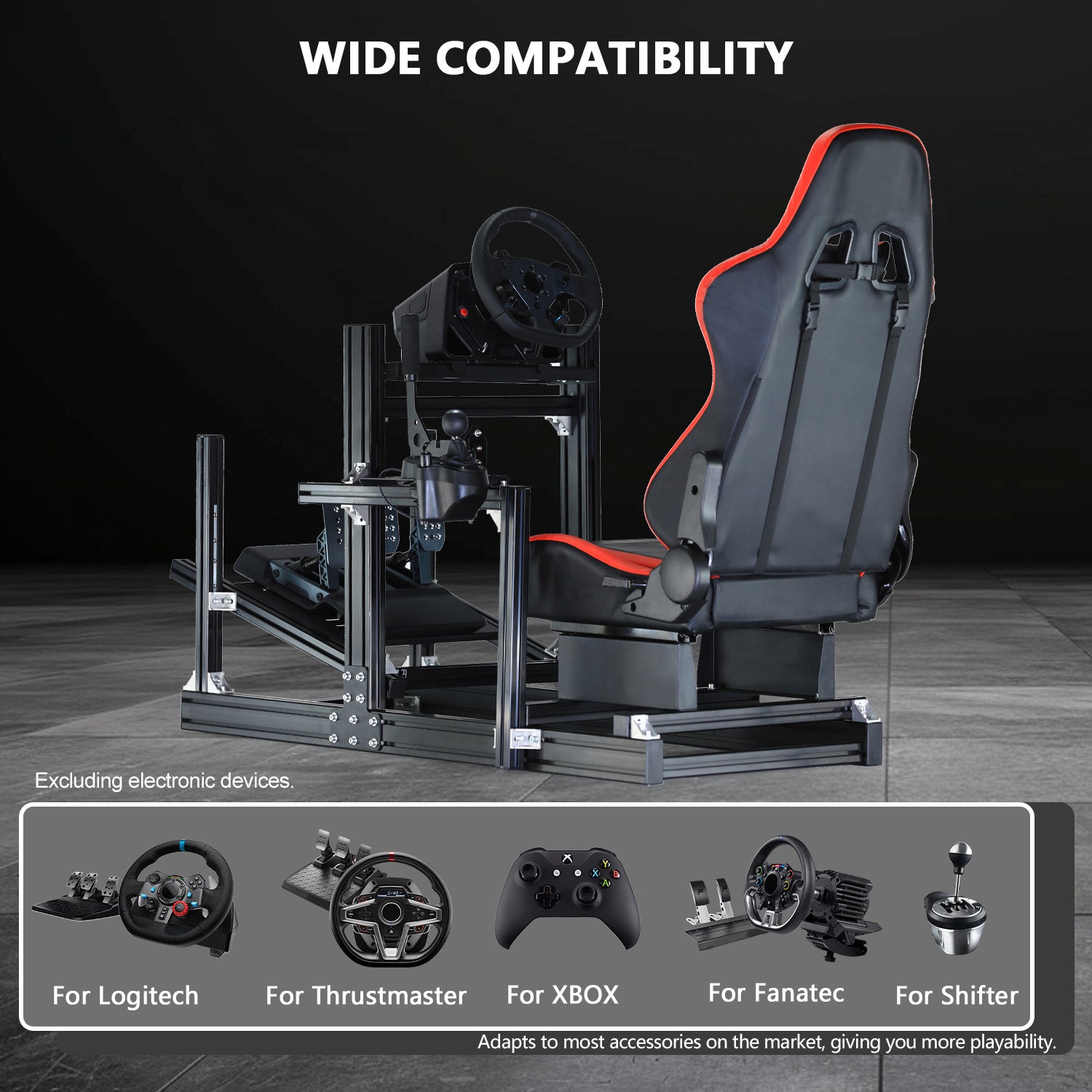 Minneer 4080 Aluminium Profile Racing Sim Cockpit with Red Seat, Fully Adjustability, Fit for Logitech,Thrustmaster, Fanatec G29 G923 T248, Not Include Steering Wheel,Pedals,Handbrake