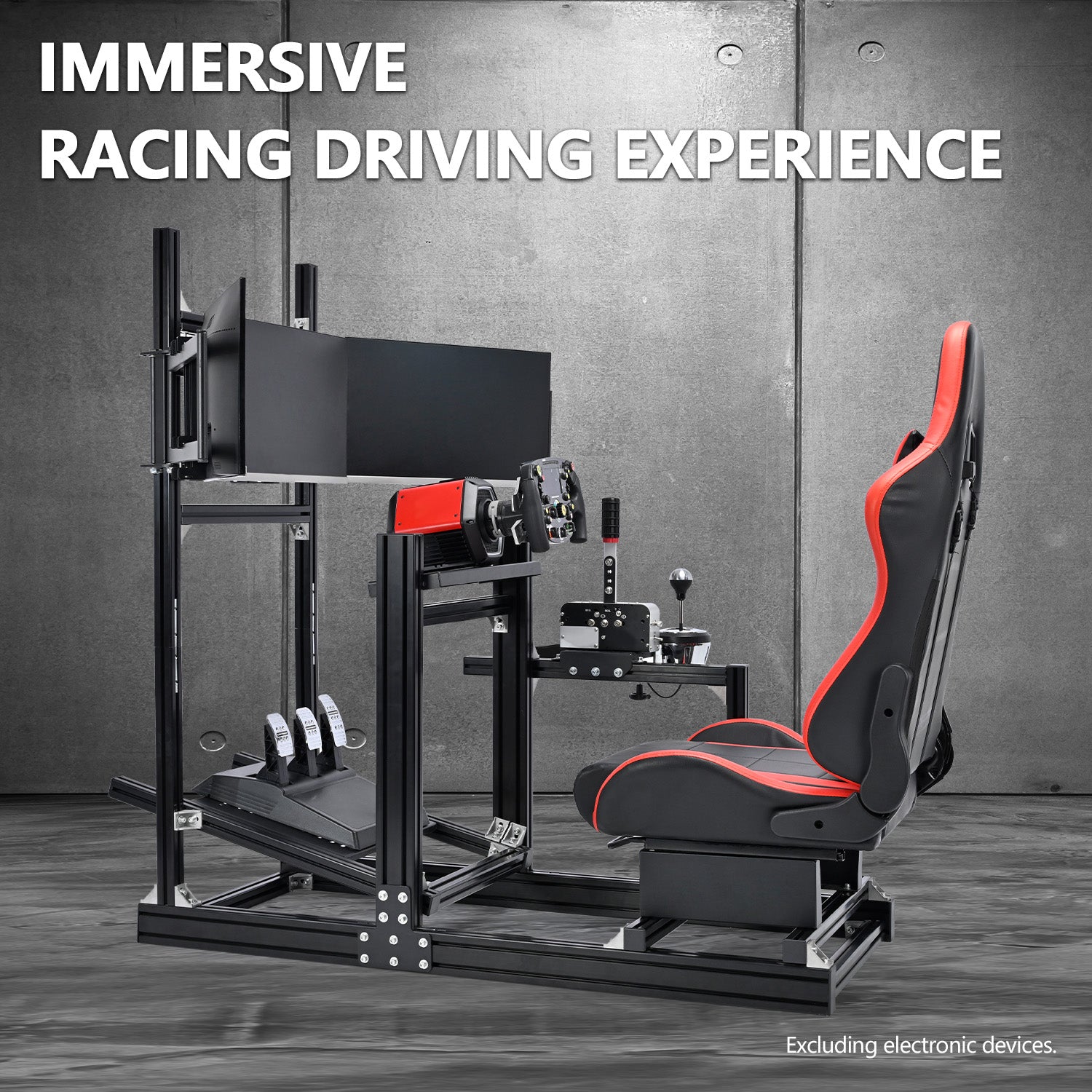 Minneer 4080 Aluminium Profile Racing Sim Cockpit with Red Seat and Triple Monitor Stand, Fully Adjustability, Fit for Logitech,Thrustmaster, Fanatec G29 G923 T248, Not Include Steering Wheel,Pedals,Handbrake