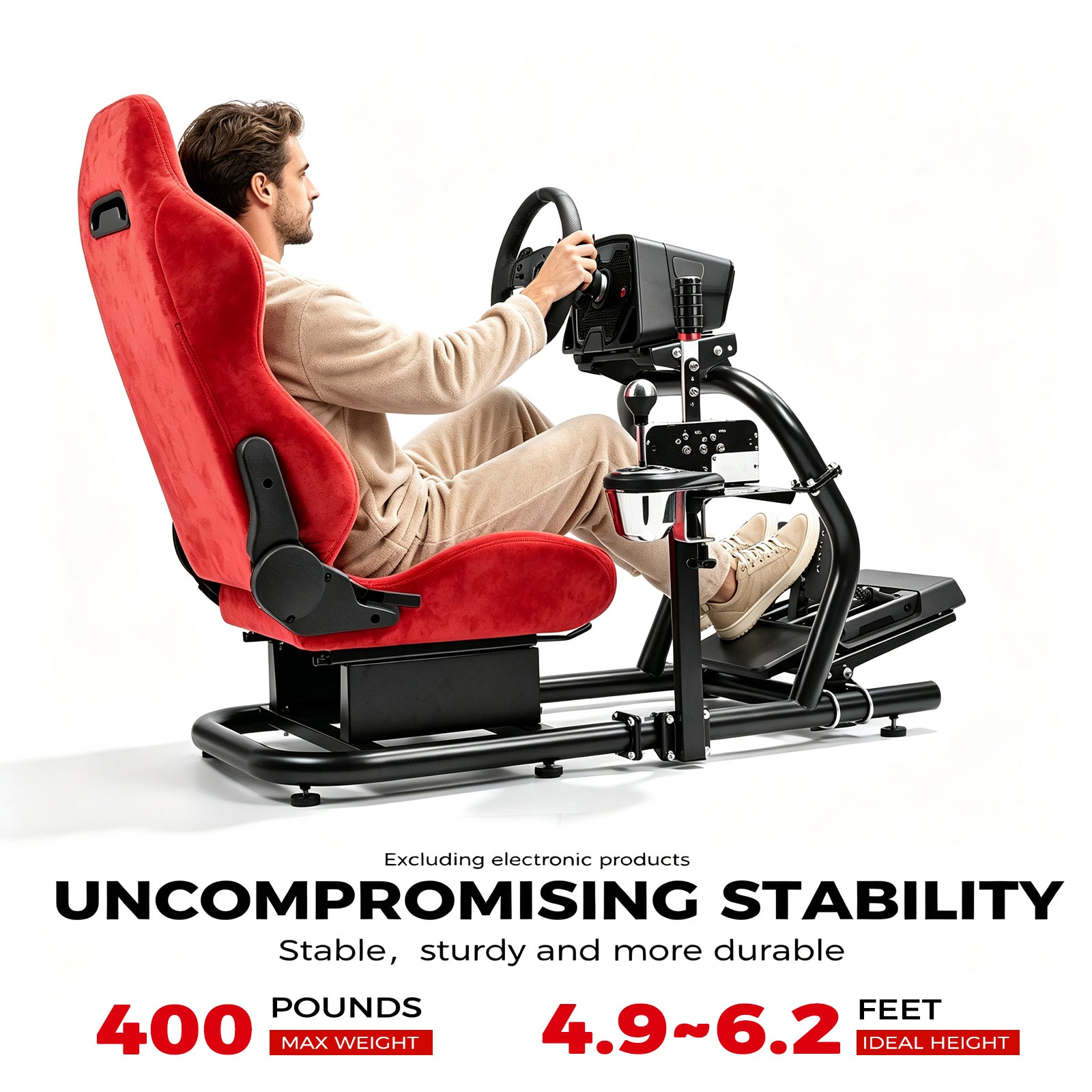 Minneer 50MM Adjustable Racing Cockpit with Red Suede Seat Fit for Logitech G29 G920 G923, for Thrustmaster, for Fanatec Adjustable Racing Wheel Stand, Gaming Race Cockpit Without Steering Wheel Pedal Shifter