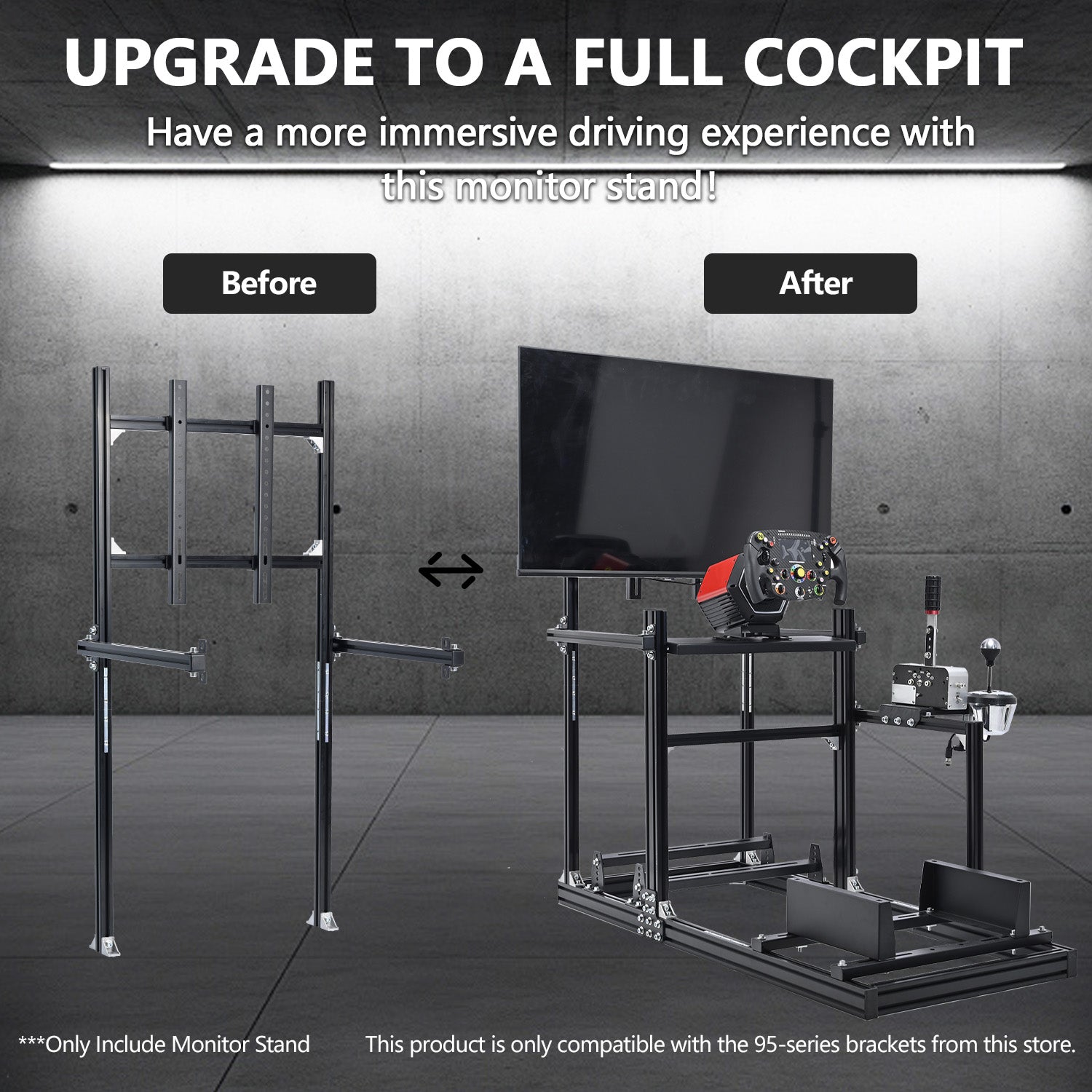 Minneer Racing Simulator Cockpit Monitor Stand Fit for Logitech/Thrustmaster/Fanatec G29/G923/T248 Only Suitable 3060 Aluminum Racing Cockpit Without Wheel,Pedal