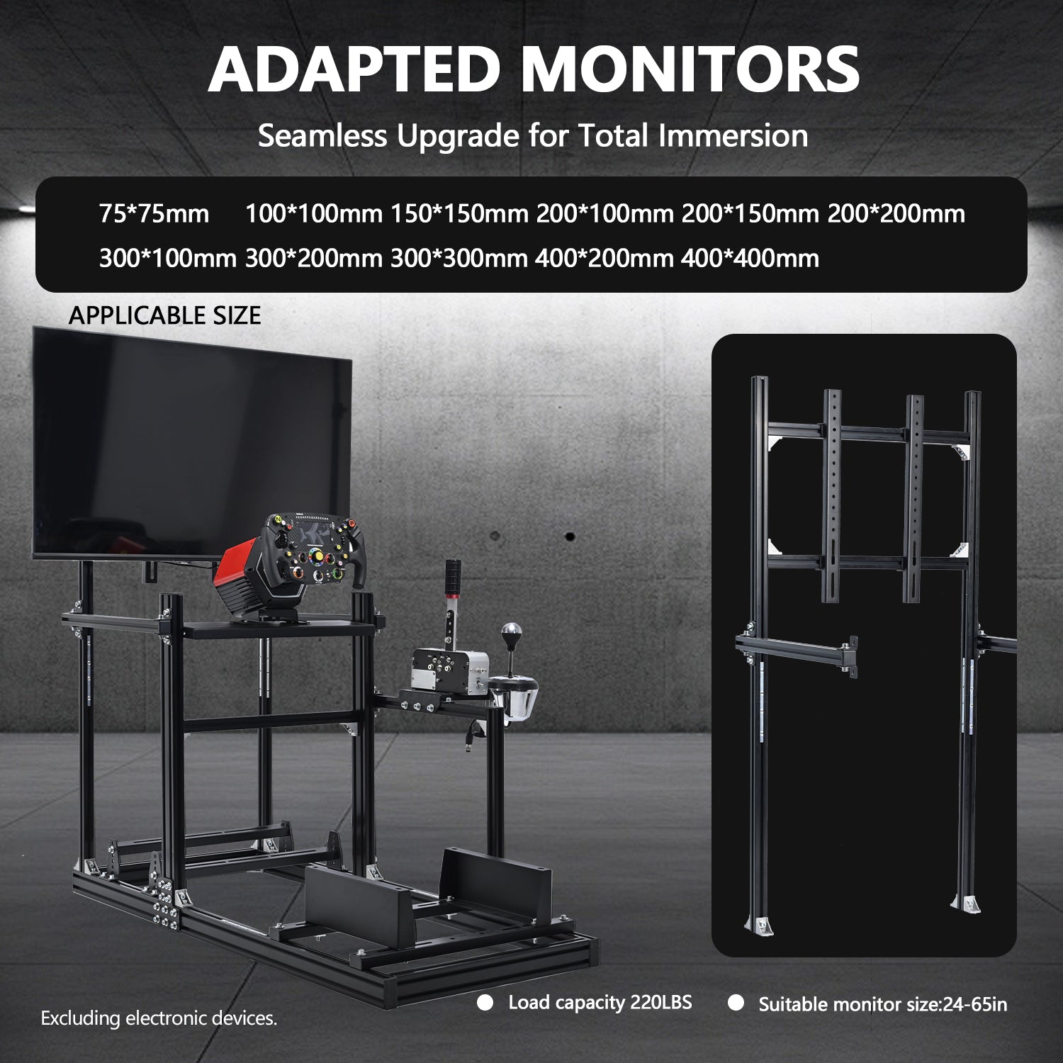 Minneer Racing Simulator Cockpit Monitor Stand Fit for Logitech/Thrustmaster/Fanatec G29/G923/T248 Only Suitable 3060 Aluminum Racing Cockpit Without Wheel,Pedal