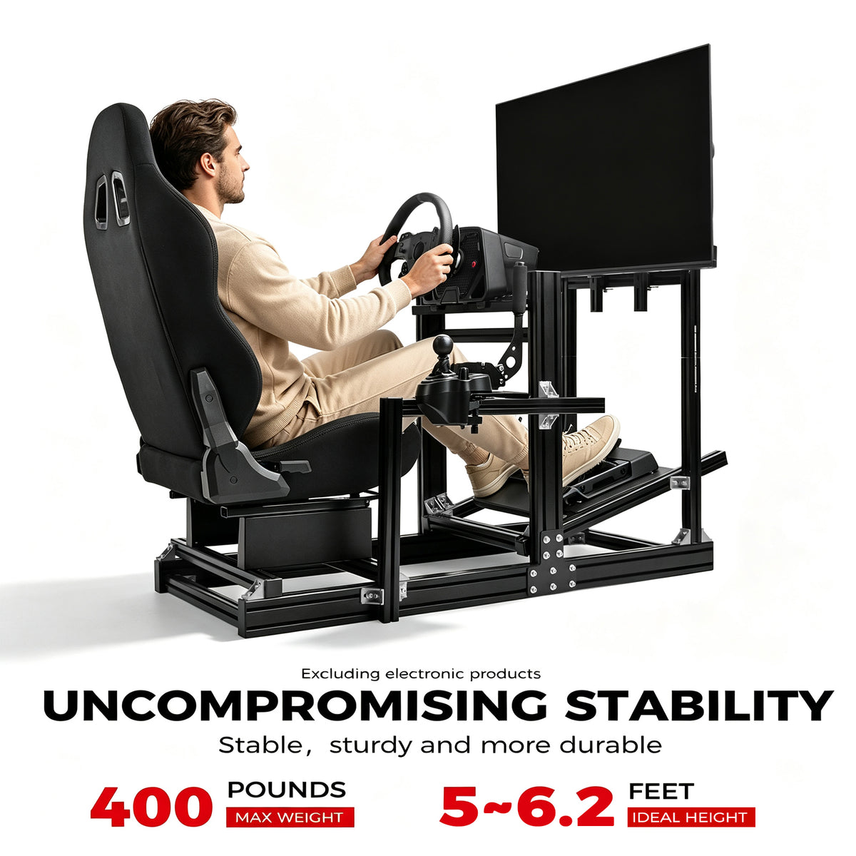 Minneer 4080 Aluminum Profile Racing Sim Cockpit with Black Seat and Monitor stand, Ultra Strength & Rigidity, Fit for Logitech,Thrustmaster, Fanatec G29 G923 T248, Not Include Steering Wheel,Pedals,Handbrake