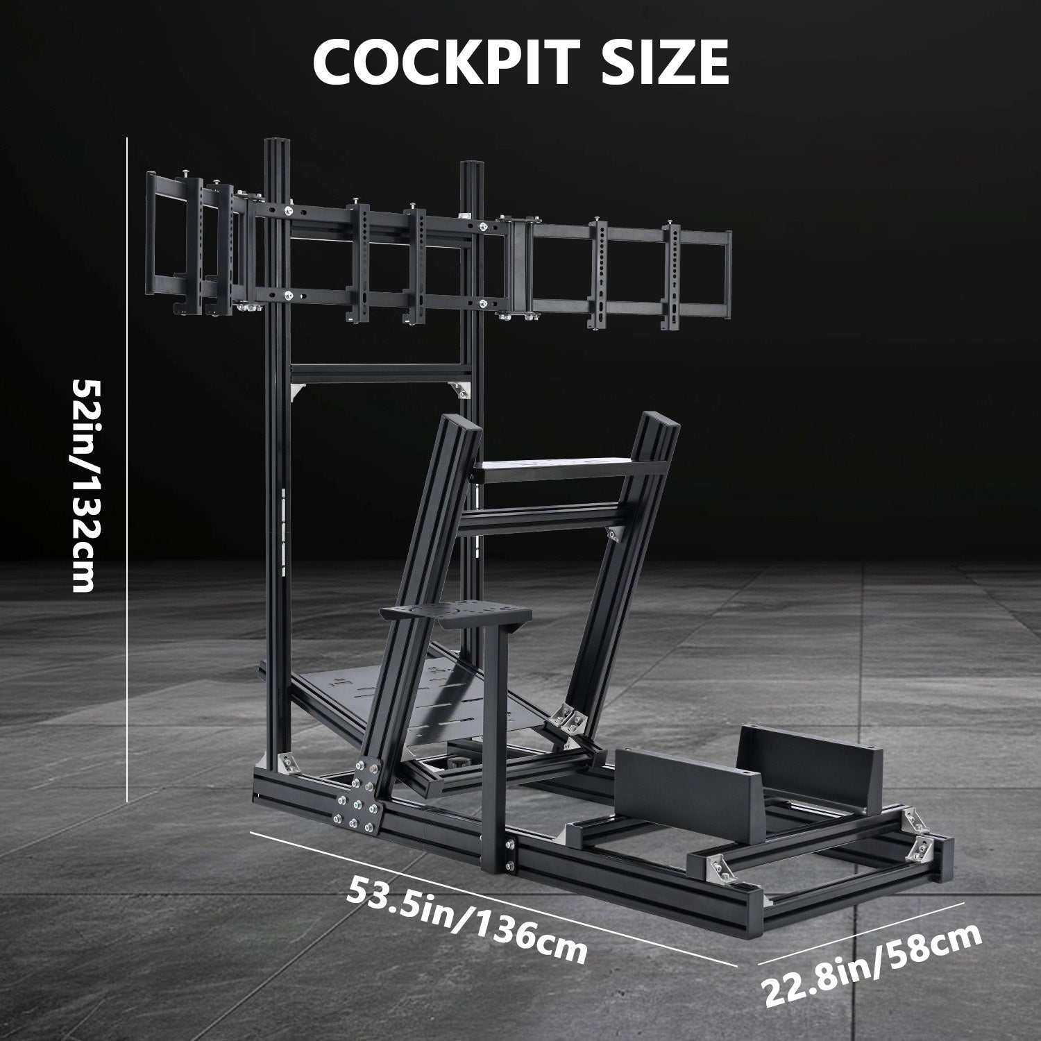 Minneer 4080 Aluminum Profile Sim Racing Cockpit with Triple Monitor Stand, Unlimited Adjustment, Suitable For Thrustmaster, Fanatec, Moza, Logitech g29 g920, Not Include Steering,TV,Wheel,Pedals,Handbrake