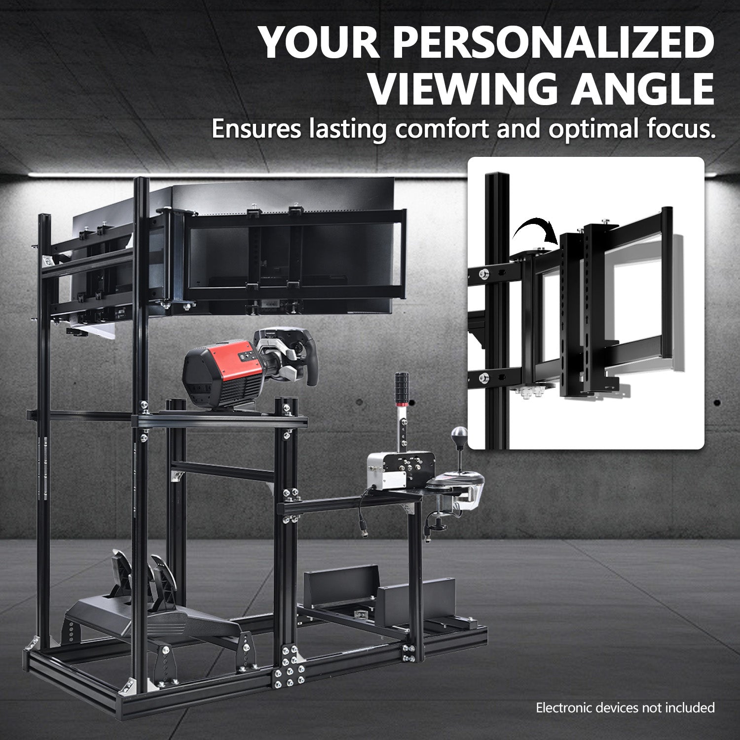 Dardoo 3060 Aluminum Racing Simulator Cockpit with Triple Monitor Stand , Fully Adjustable, Fit for Logitech G29 G923, Analog Frame 3060, Steering Wheel, Pedals, and Hand Brake Not Included