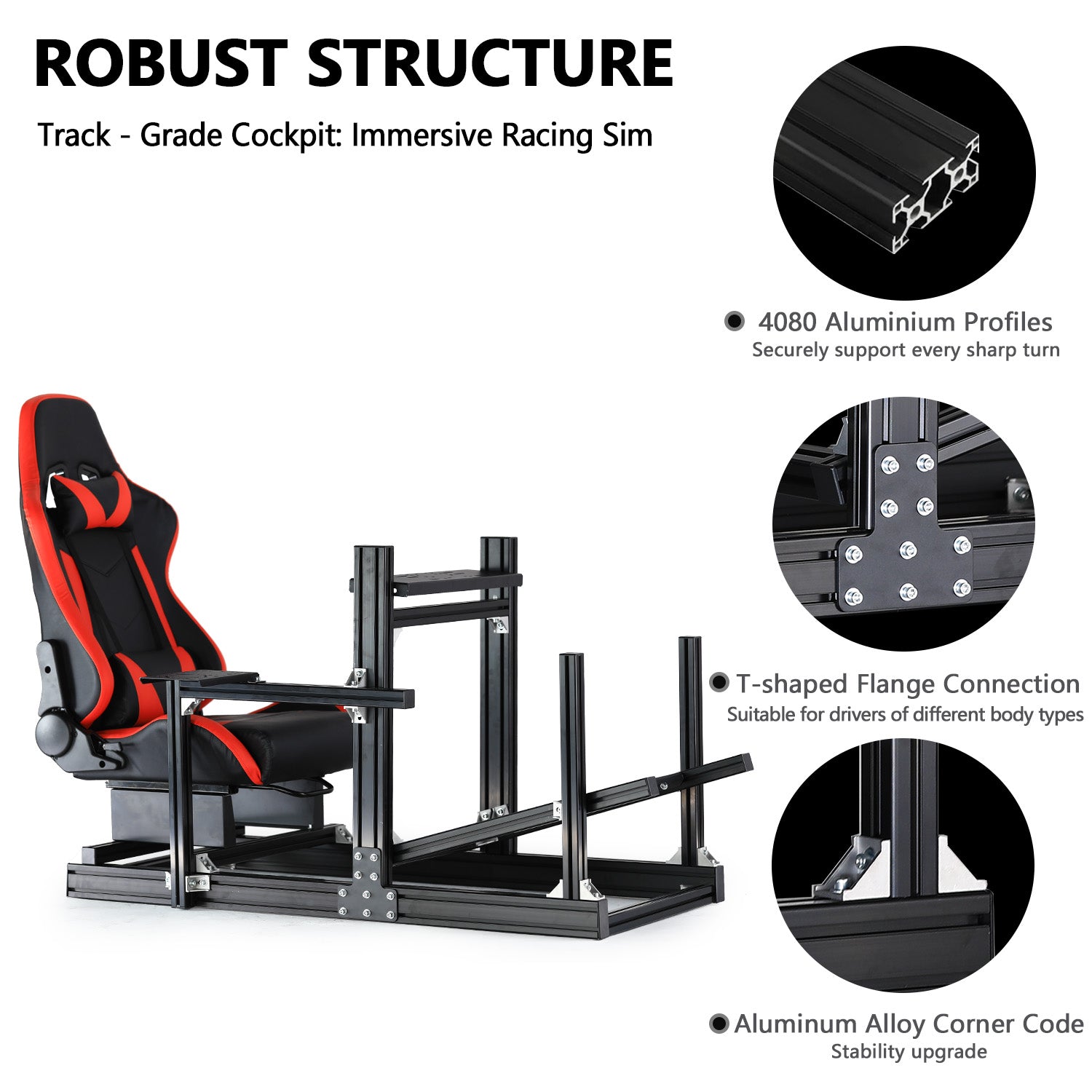 Minneer 4080 Aluminium Profile Racing Sim Cockpit with Red Seat, Fully Adjustability, Fit for Logitech,Thrustmaster, Fanatec G29 G923 T248, Not Include Steering Wheel,Pedals,Handbrake