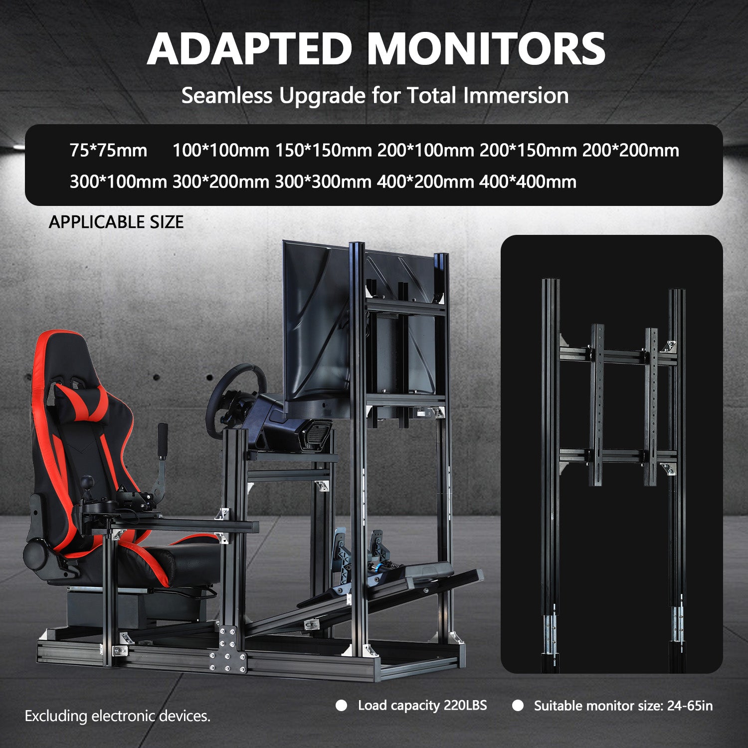 Minneer 4080 Aluminium Profile Racing Sim Cockpit with Red Seat and Monitor Stand, Fully Adjustability, Fit for Logitech,Thrustmaster, Fanatec G29 G923 T248, Not Include Steering Wheel,Pedals,Handbrake