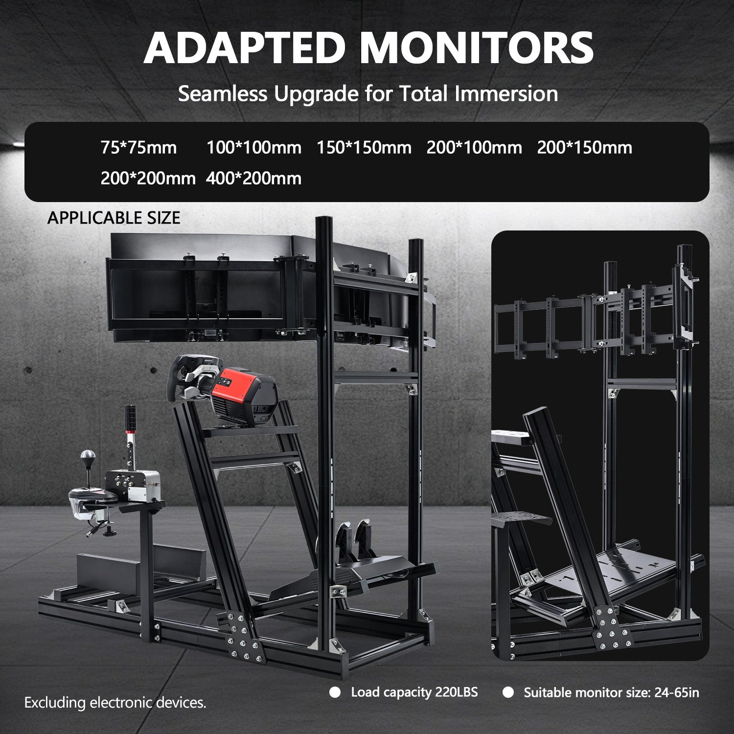 Minneer 4080 Aluminum Profile Sim Racing Cockpit with Triple Monitor Stand, Unlimited Adjustment, Suitable For Thrustmaster, Fanatec, Moza, Logitech g29 g920, Not Include Steering,TV,Wheel,Pedals,Handbrake